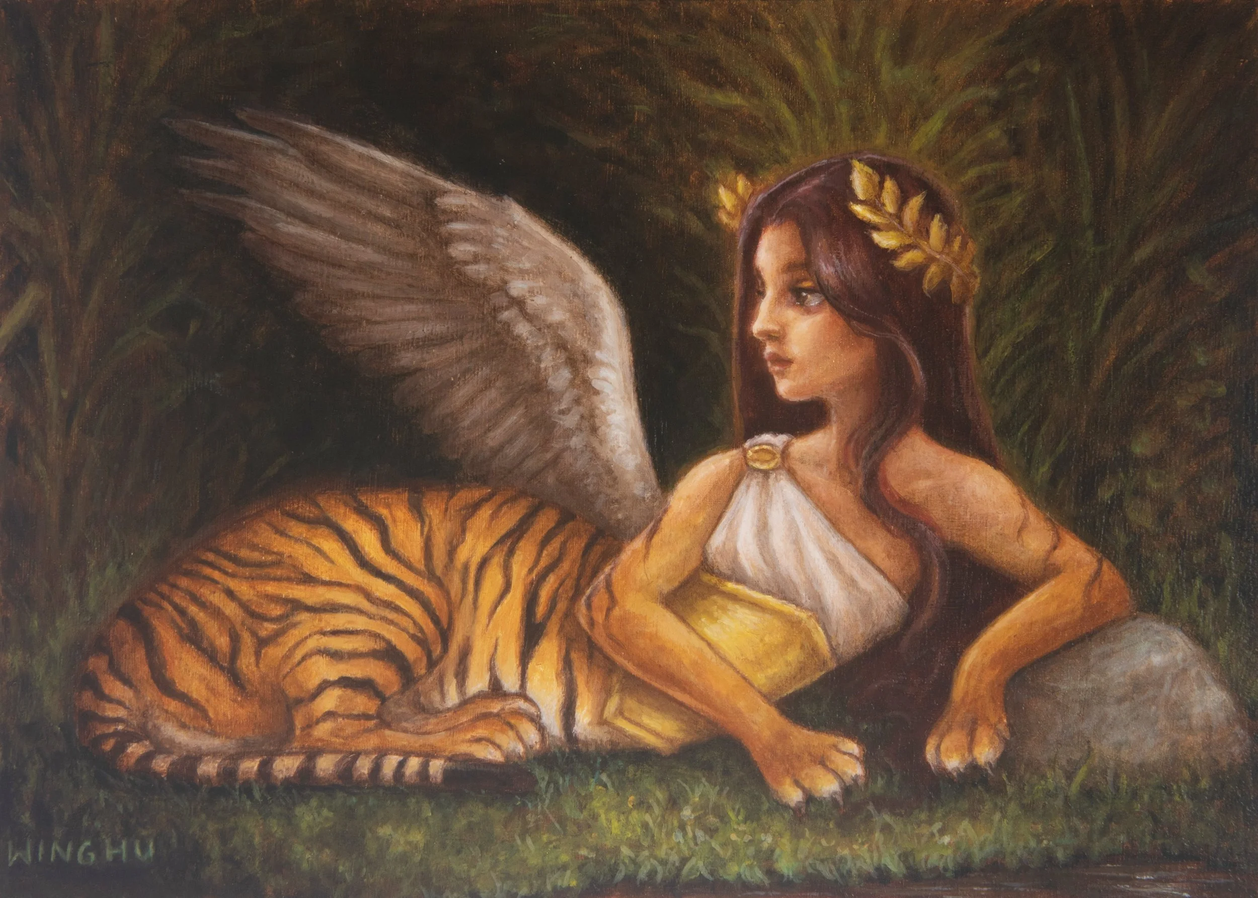 [Gallery Link in Description] Verdant Divinity - Enchanting Sphinx Oil Painting