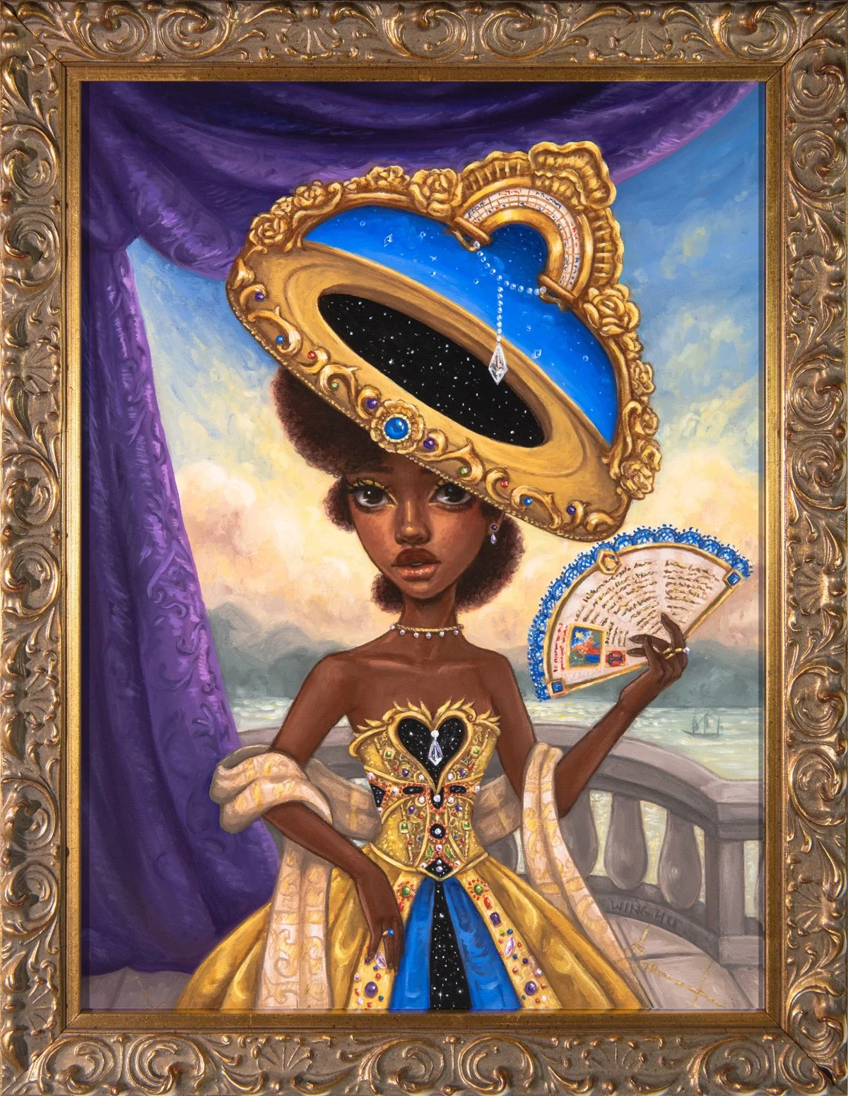 Timeless Illumination – Illuminated Manuscript inspired Big Eye Original Framed Oil Painting