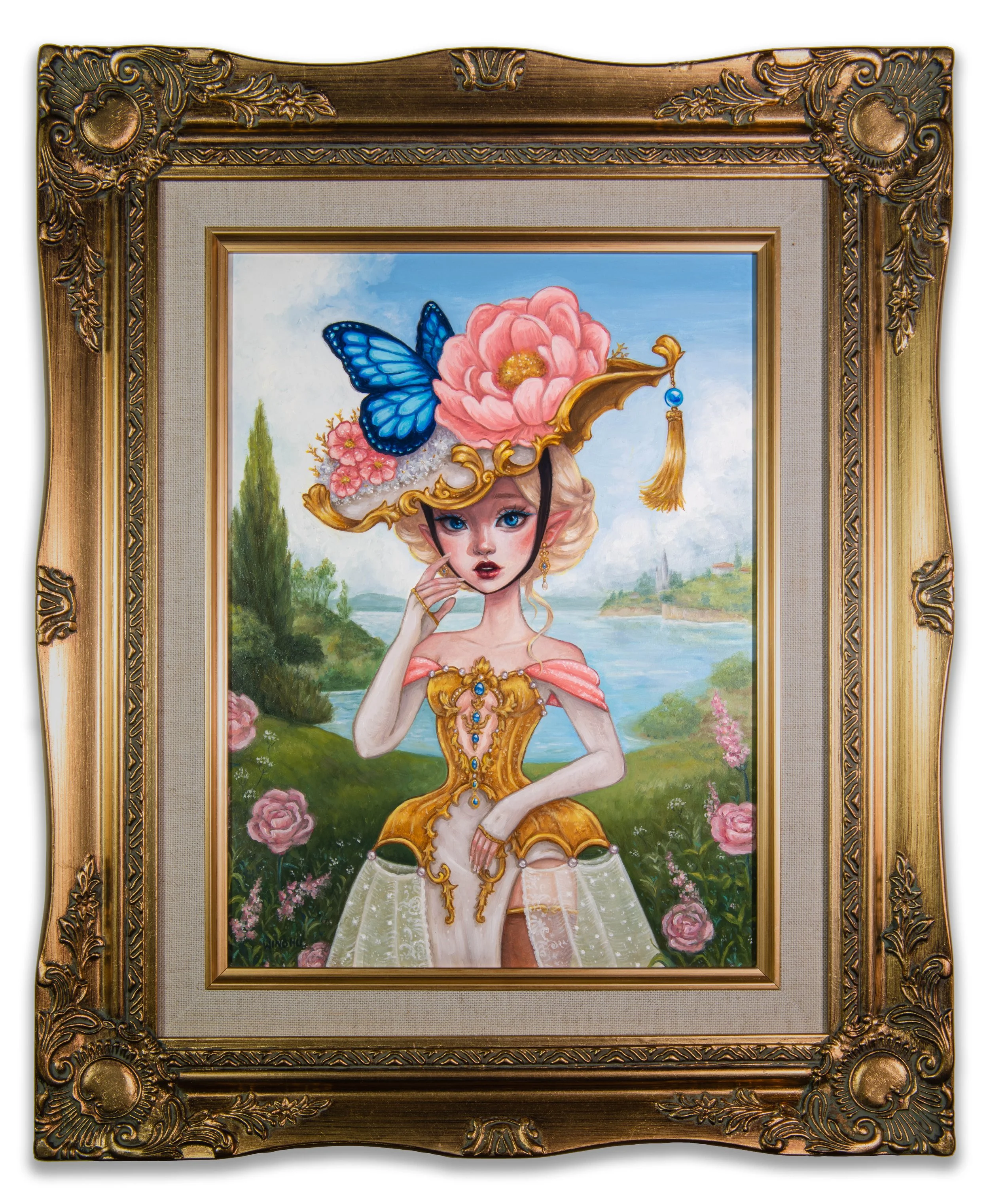 Lace and Gold – Enchanting Big Eye Original Framed Oil Painting