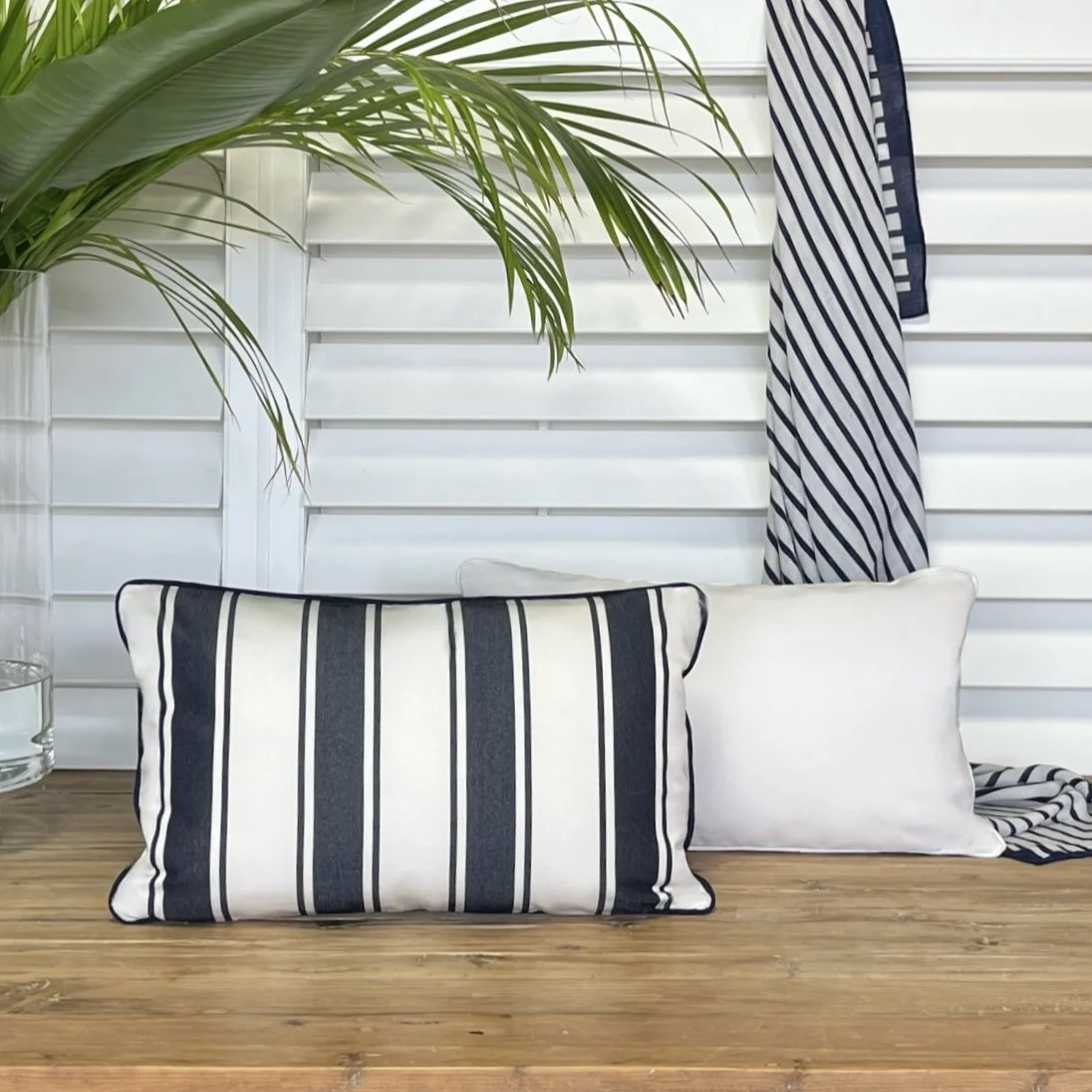 NAVY & WHITE STRIPE LUMBAR PILLOW COVER