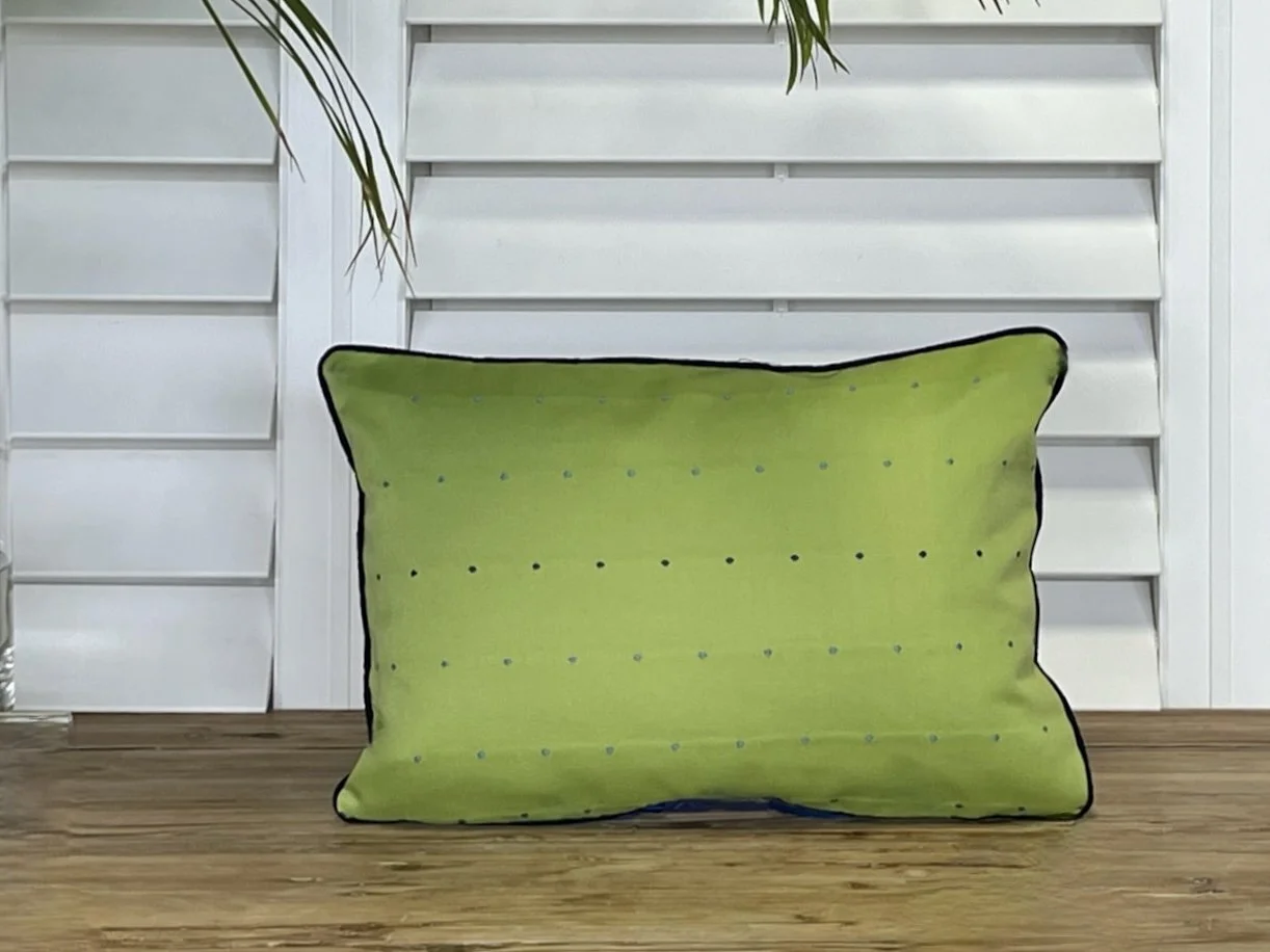 BRILLIANT GREEN & NAVY DOTS LUMBAR PILLOW COVER