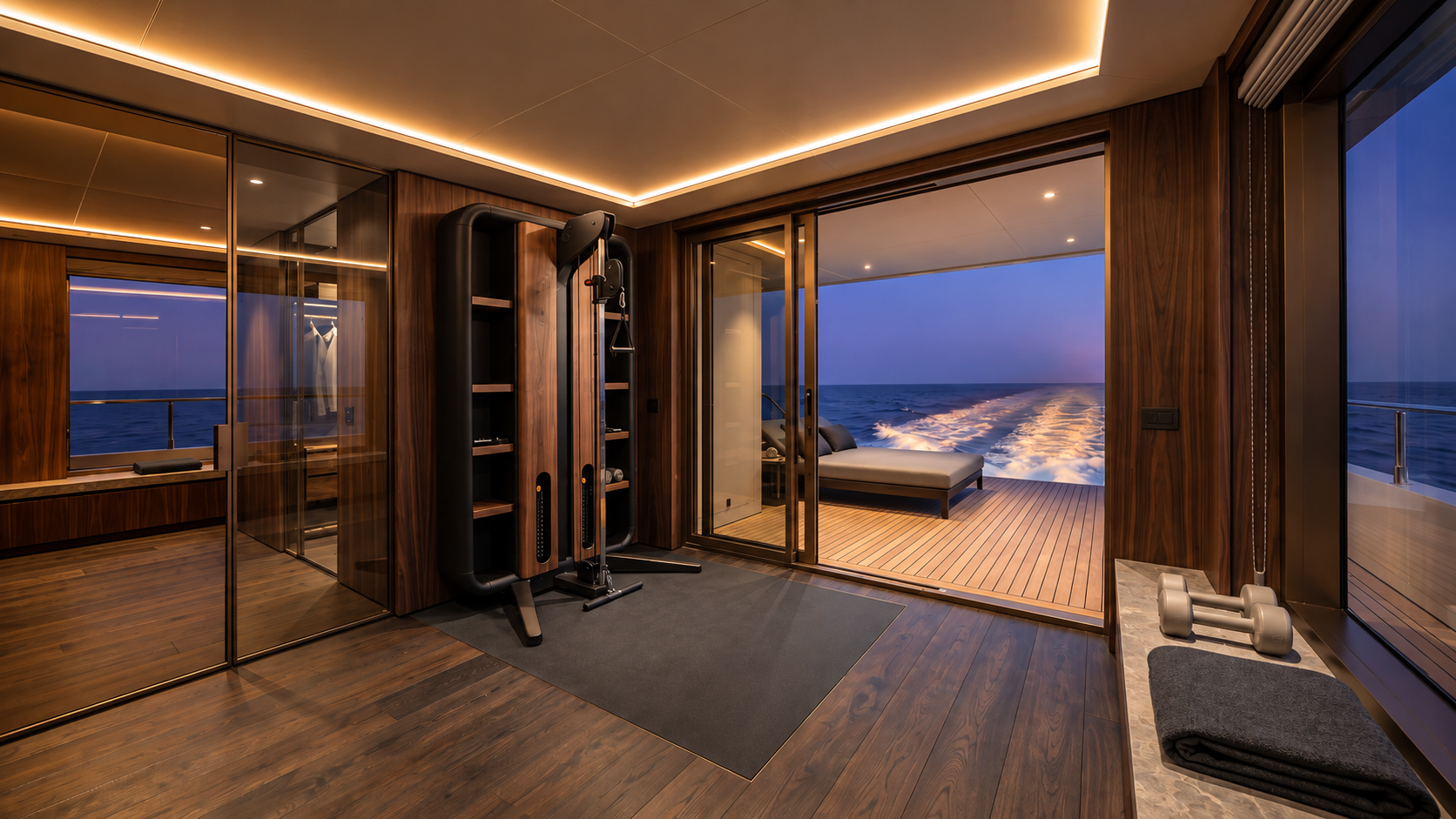 The Atelier, walnut and matte black palette, yacht — Paradigm concept study