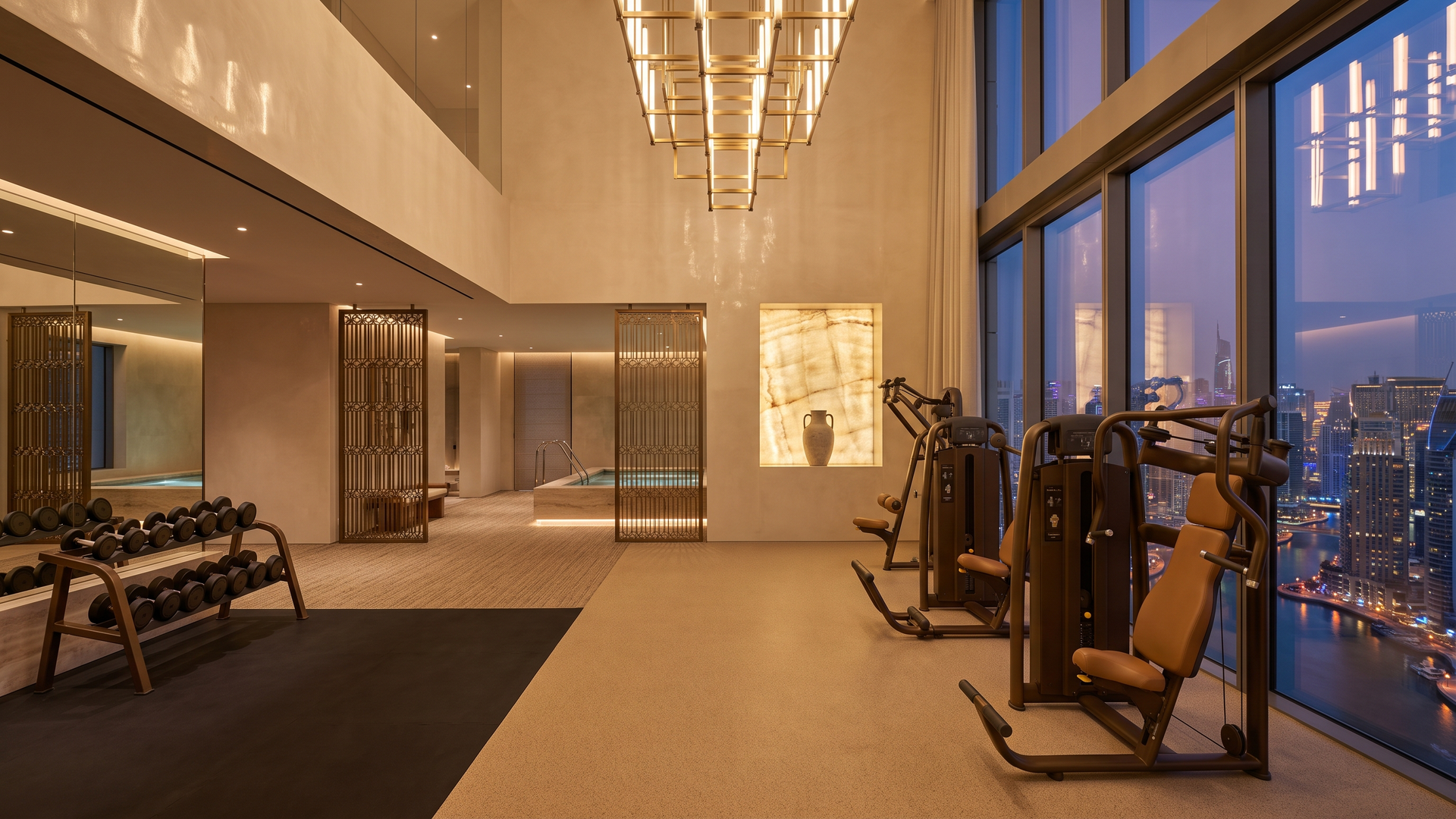 Longevity floor, Desert Bronze palette, hotel wellness floor — Paradigm concept study