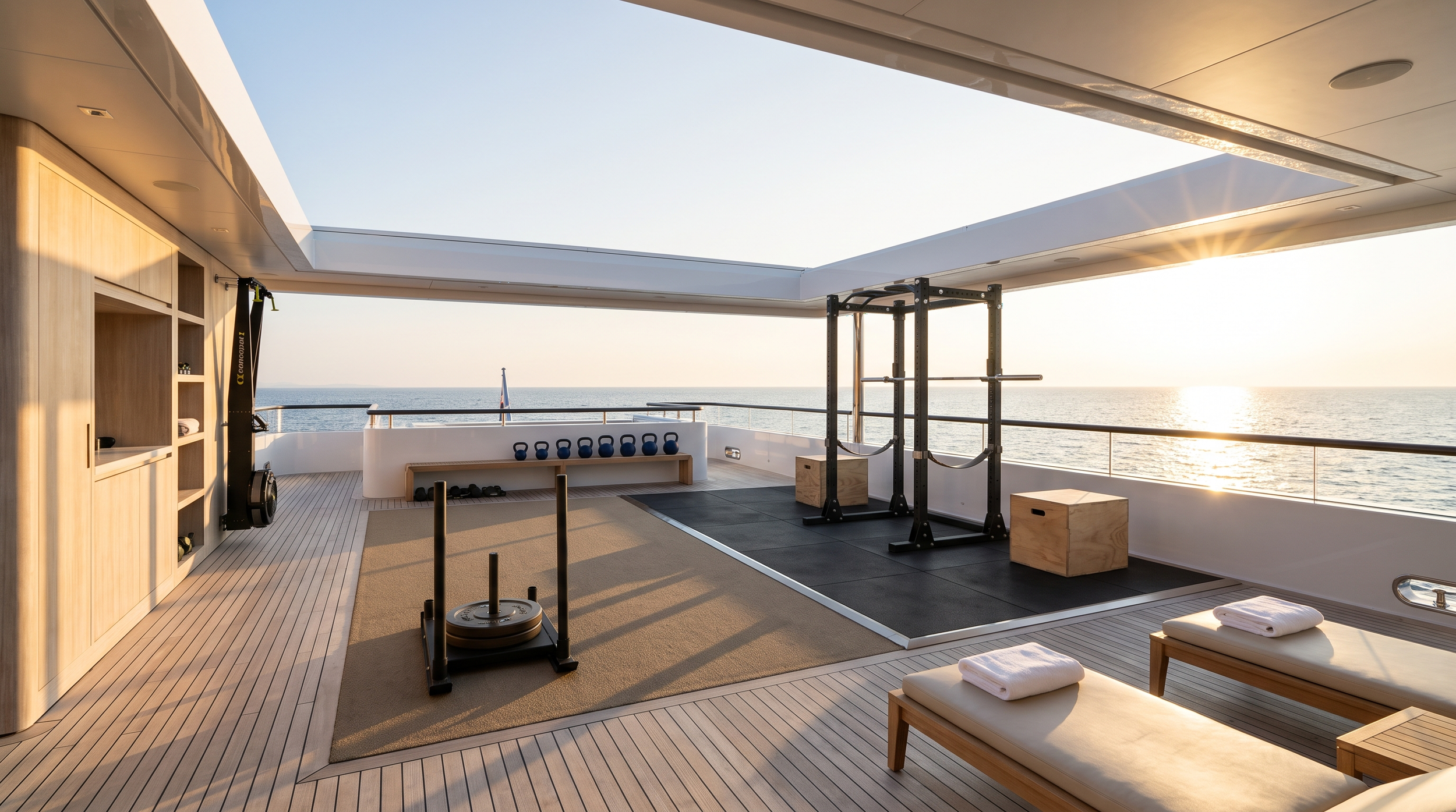 The Sundeck, pale oak and matte black palette, yacht — Paradigm concept study