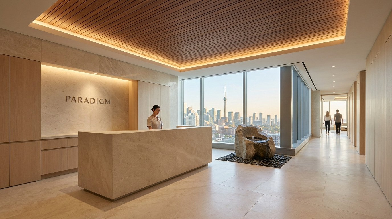 Arrival, Hinoki palette, development amenity floor — Paradigm concept study
