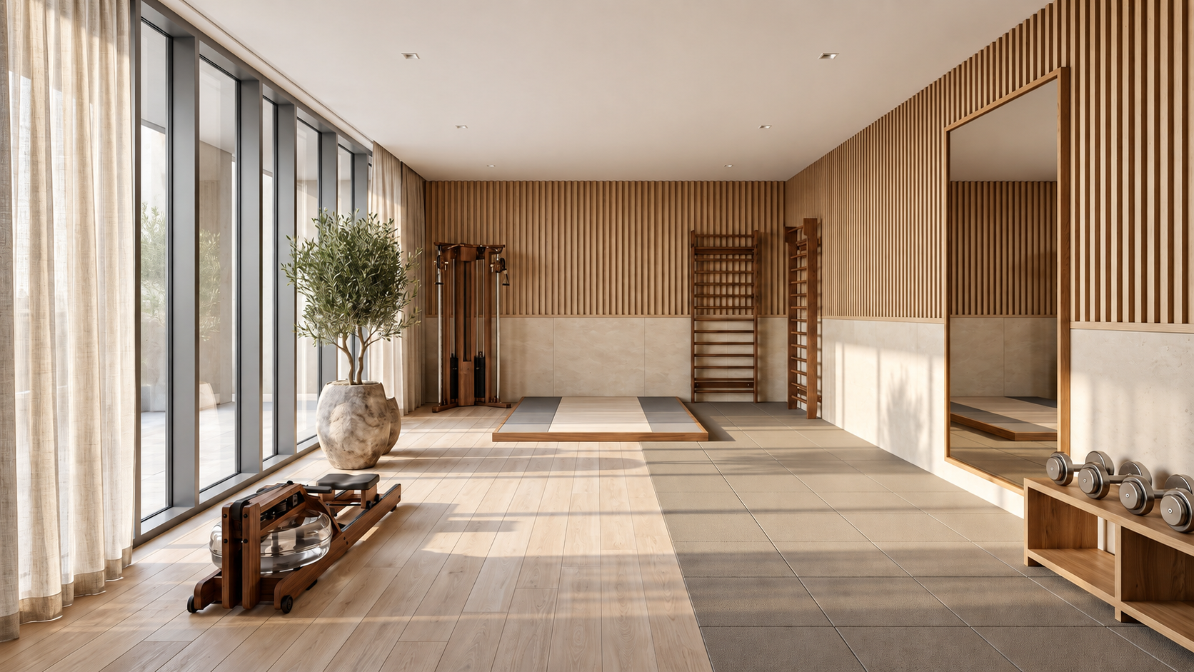 Movement studio, Hinoki palette, development wellness floor — Paradigm concept study