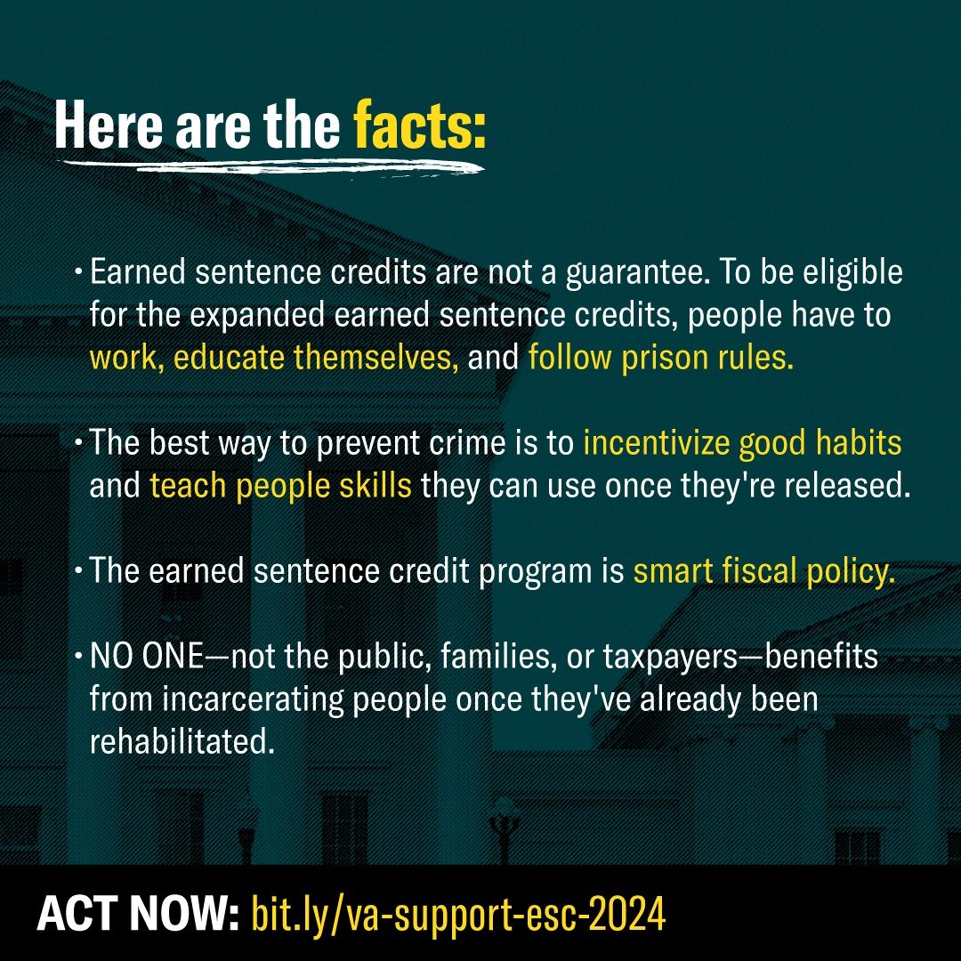 Tell Legislators to reject Governor Youngkin’s earned sentence credit amendment