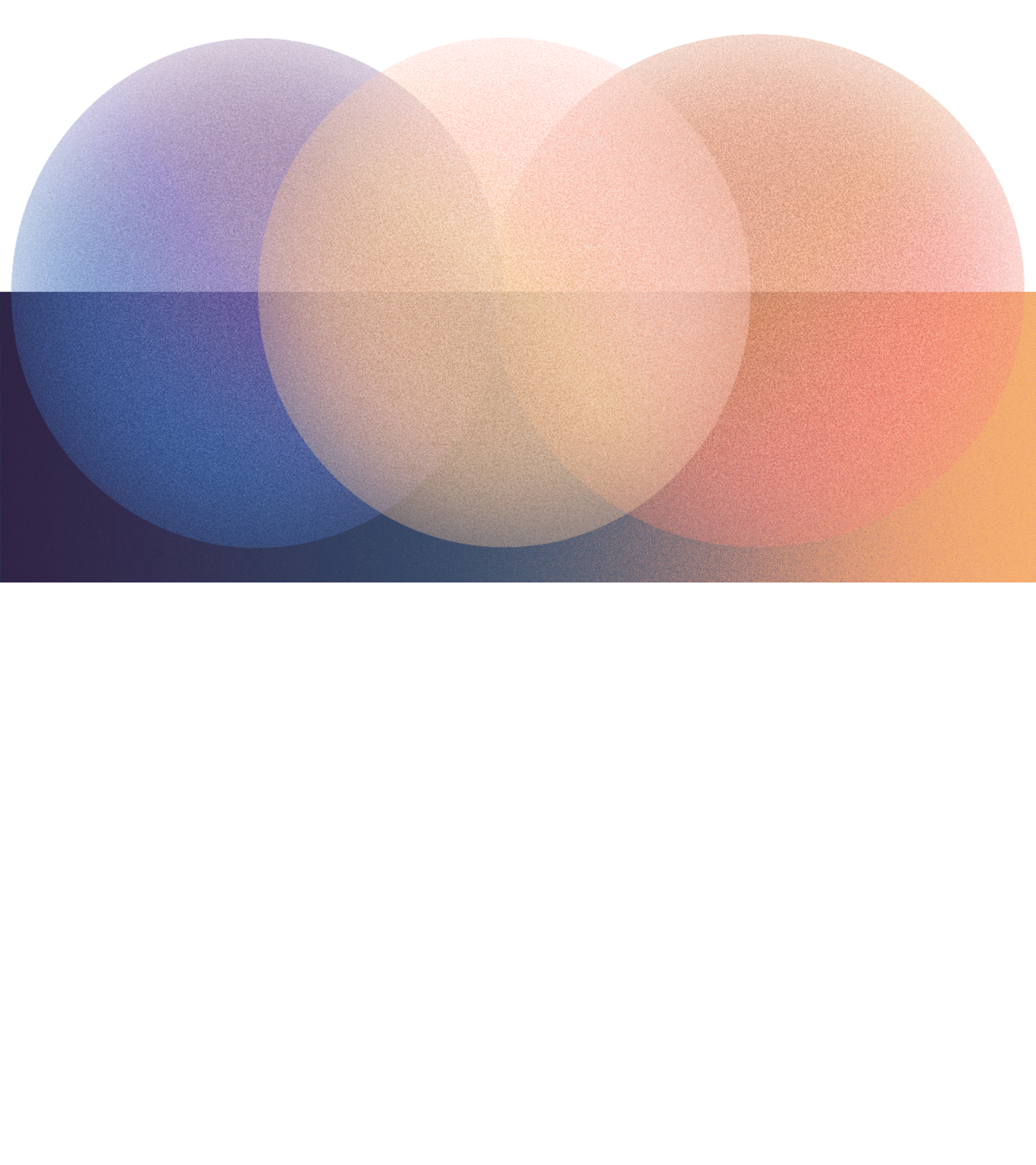 Overlapping color circles in shades of blue, pink, red, and purple on a dark background.