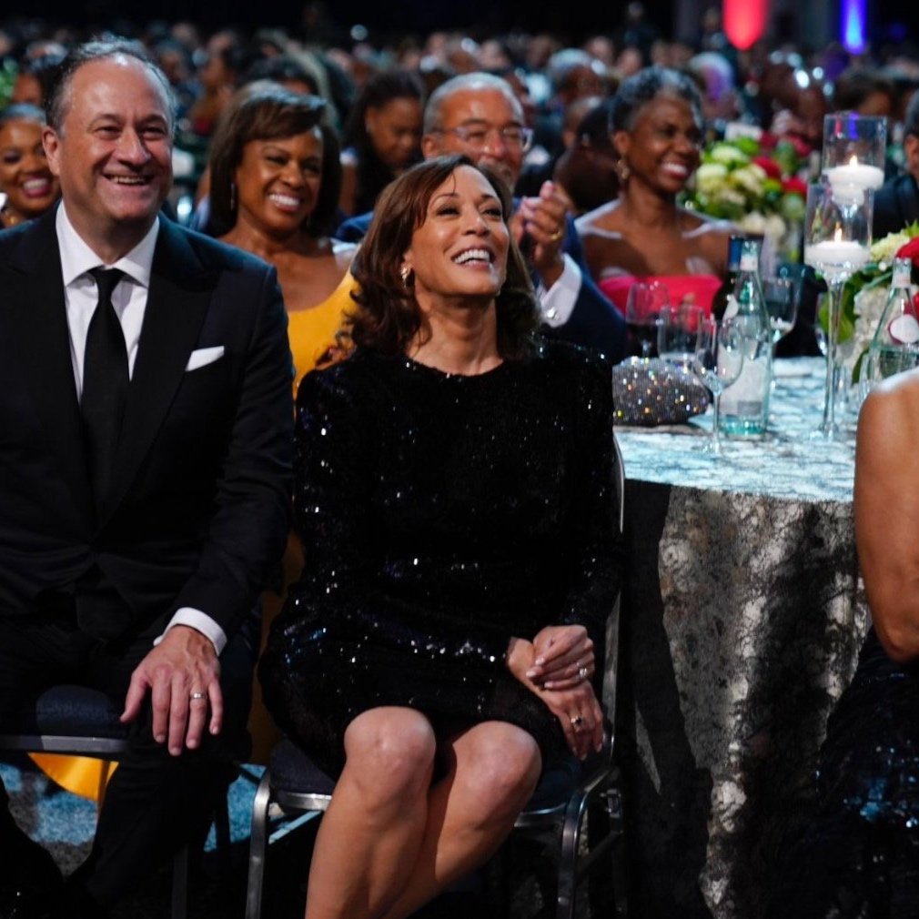  Vice President Kamala Harris&nbsp;and her husband Doug Emhoff at the 2022 Phoenix Awards Dinner.  At right is Rep. Joyce Beatty, D-Ohio, former chair of the Congressional Black Caucus. —AP Photo/Carolyn Kaster - (Brené, President of KAUSE, wrote ope
