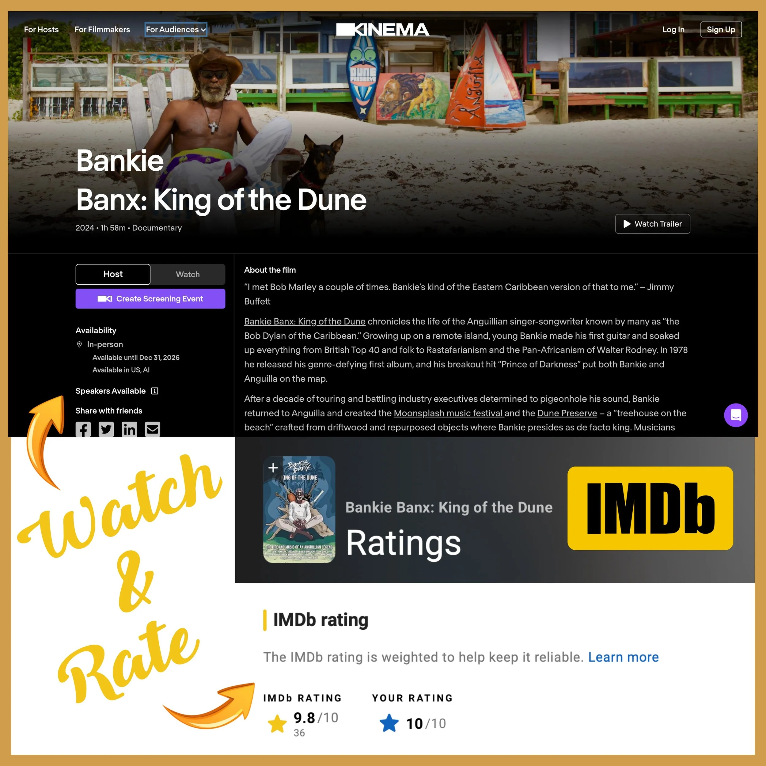 Did you see Bankie Banx: King of the Dune at the 2025 Ann Arbor Black Film Festival?

No?

Well, rent it today on Kinema and experience the story of an iconoclastic Anguillian musician and provocateur, whose unlikely journey made him the first from A