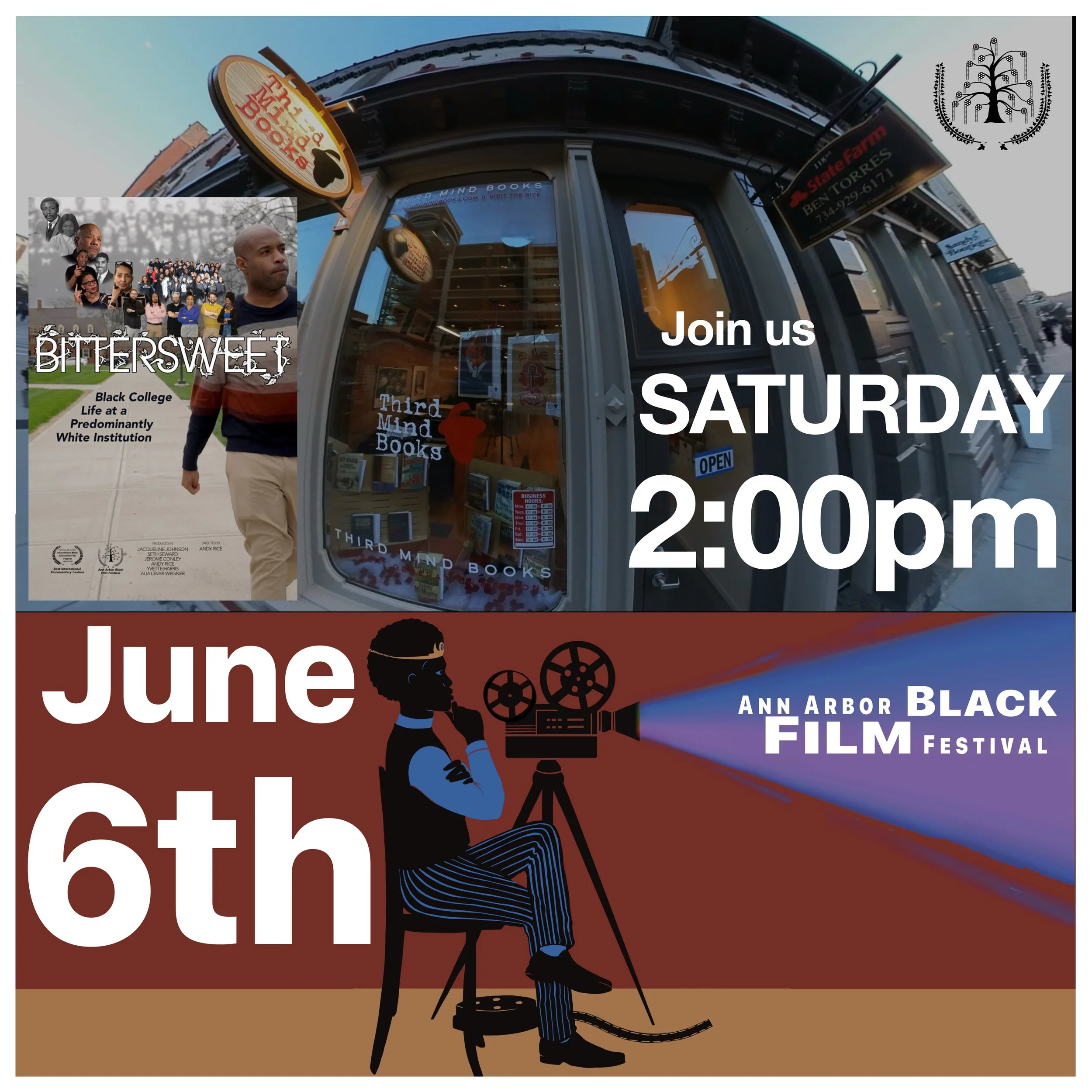 Enjoy FREE MOVIES at Third Mind Books on Saturday June 6th at  the Arbor Black Film Festival!

All films exhibited at Third Mind Books and the Ann Arbor District Library are free to the public.

Check our website for the full schedule. Link in the bi