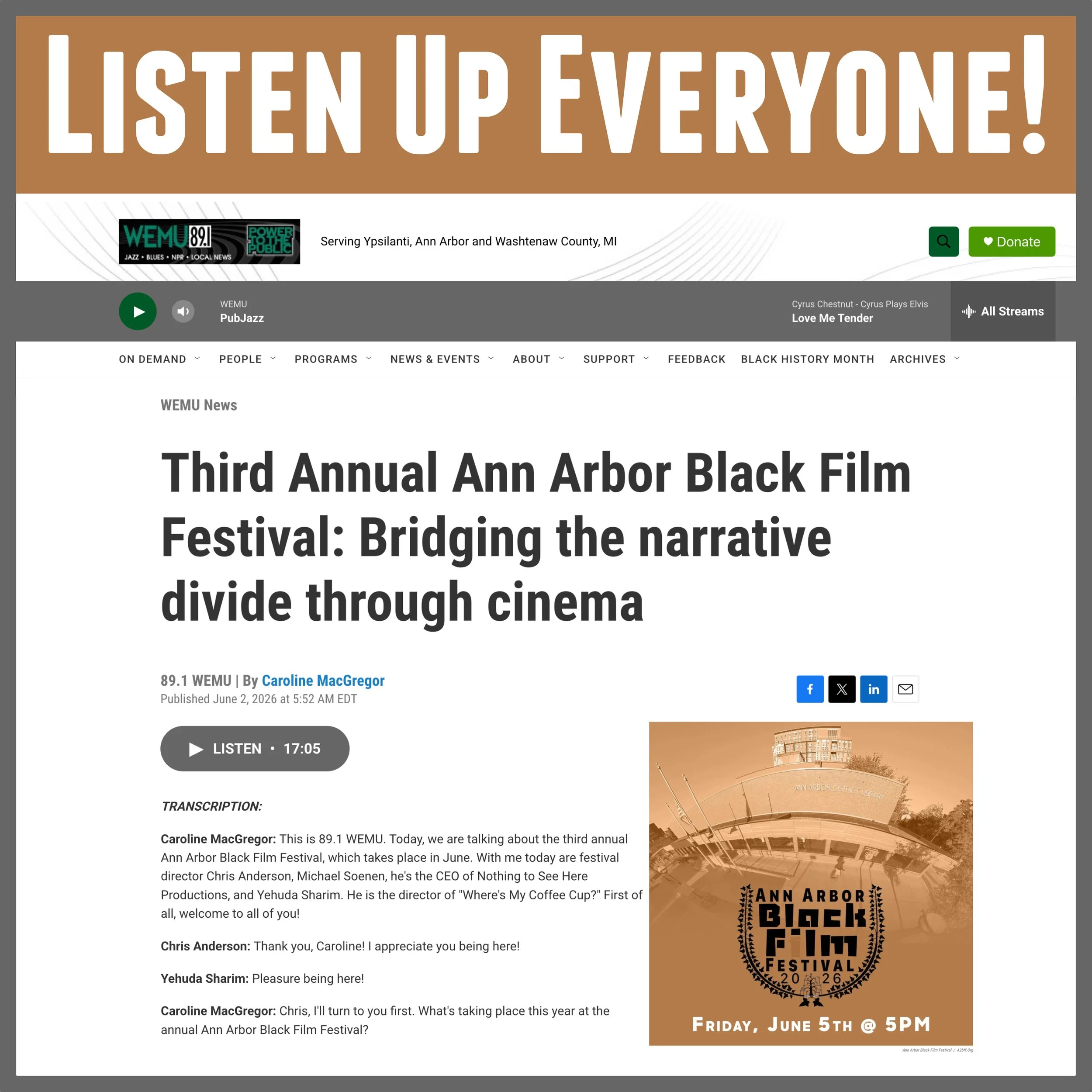 WEMU’s Caroline MacGregor talks with the director and featured filmmakers of the Third Annual Ann Arbor Black Film Festival.