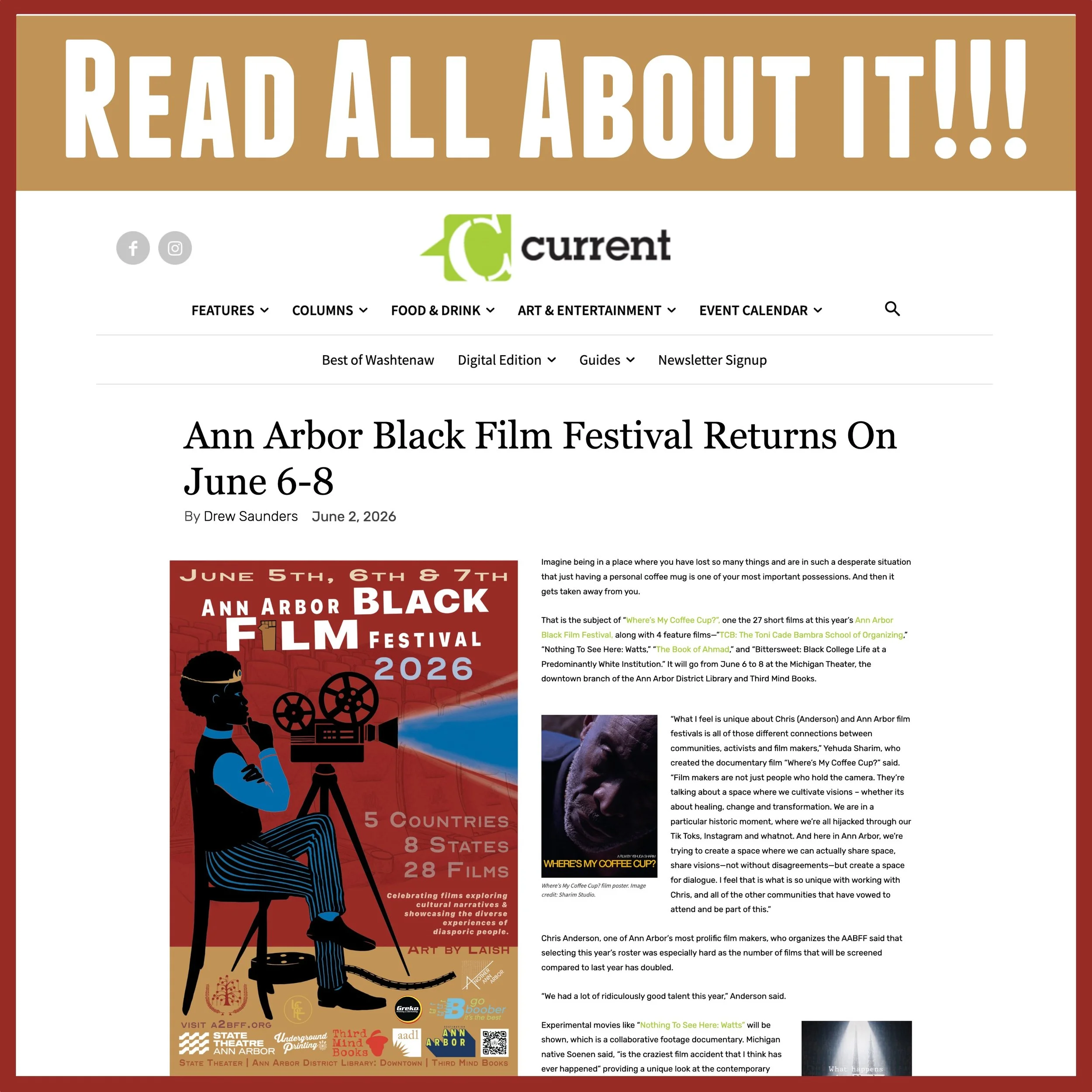 We are honored and humbled by the work of Drew Saunders of Ann Arbor&rsquo;s Current Magazine. His article features great statements from some of the people that have helped make this show incredible; Yehuda Sharim - Director of the film Where&rsquo;