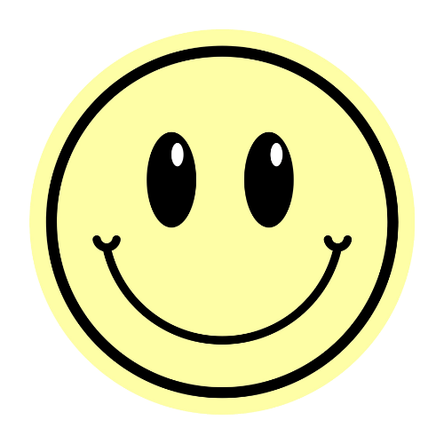 A yellow smiley face with black eyes and a big grin.