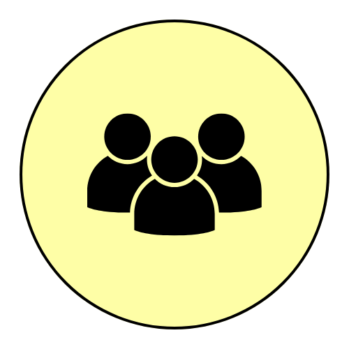 Icon of three people in a group inside a yellow circle.