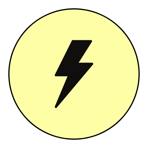 Yellow circle with a black lightning bolt symbol in the center.
