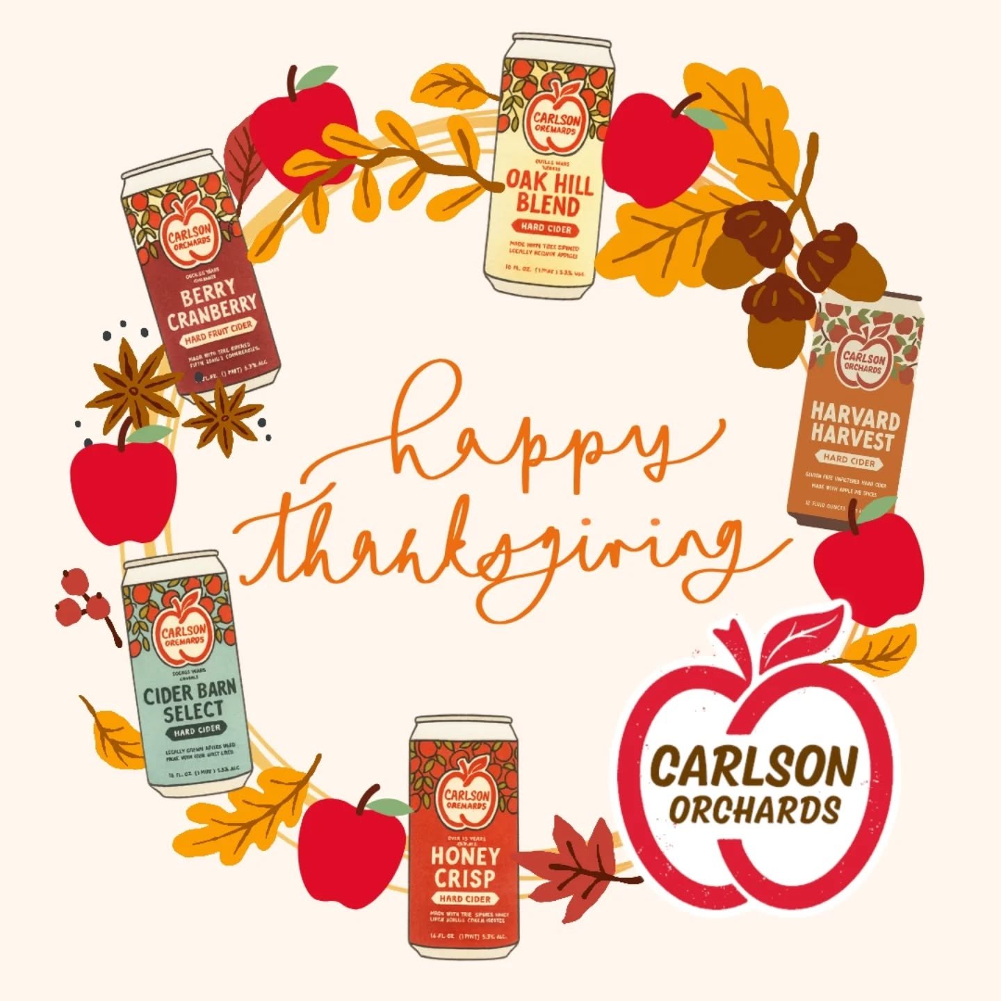 Grateful today and every day &mdash; for our farmers, our apples, our hardworking team, and for all of you who enjoy the cider we love making. 🍎🧡

Happy Thanksgiving from the Carlson Hard Cider family.

#ThanksgivingGratitude #GratefulForFarmers #O