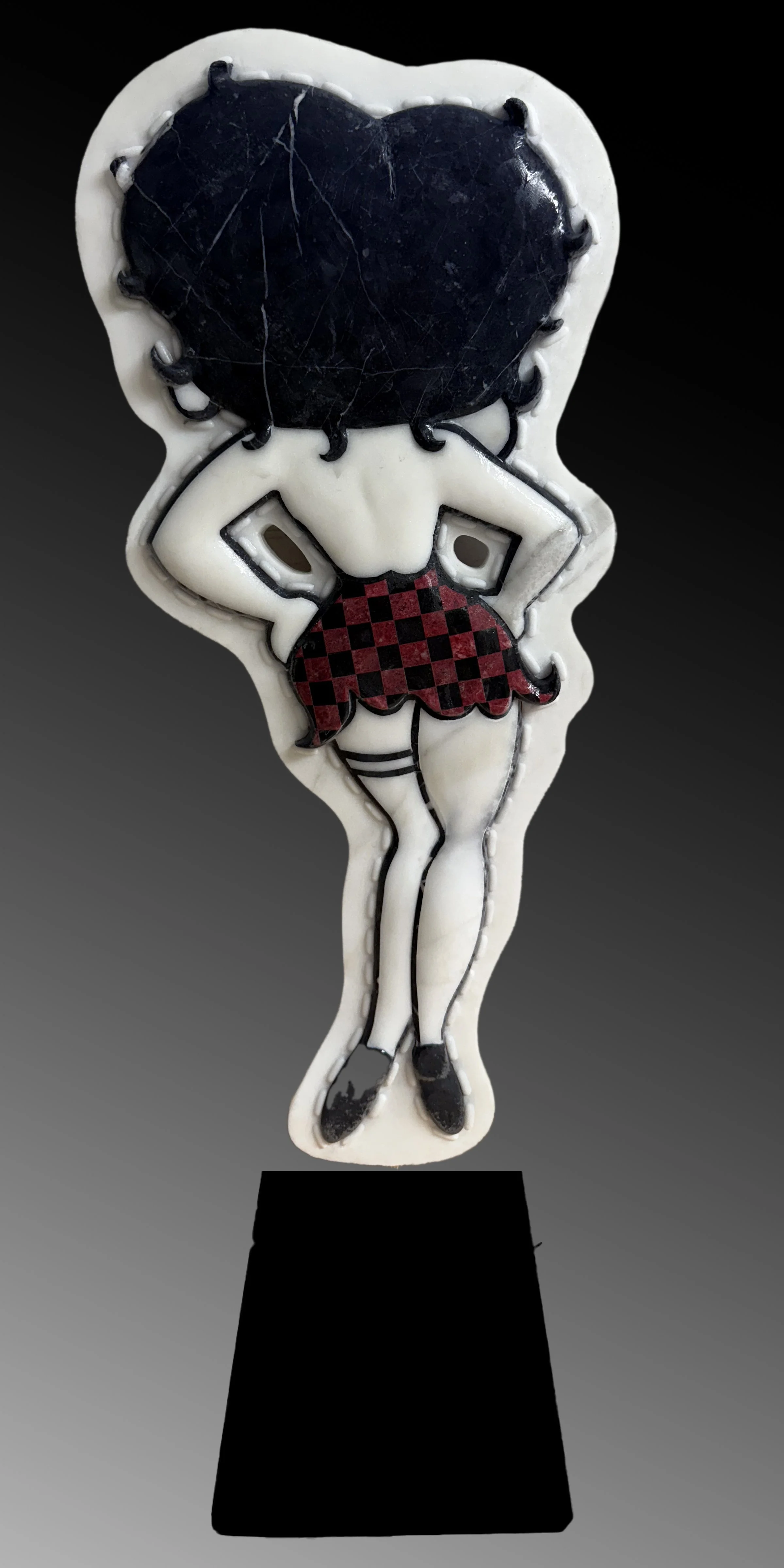 Betty Boop Charm, 2025
White Black Marble, and Strawberry Semi-Precious Stone, 13H x 16"W x 3.5"D