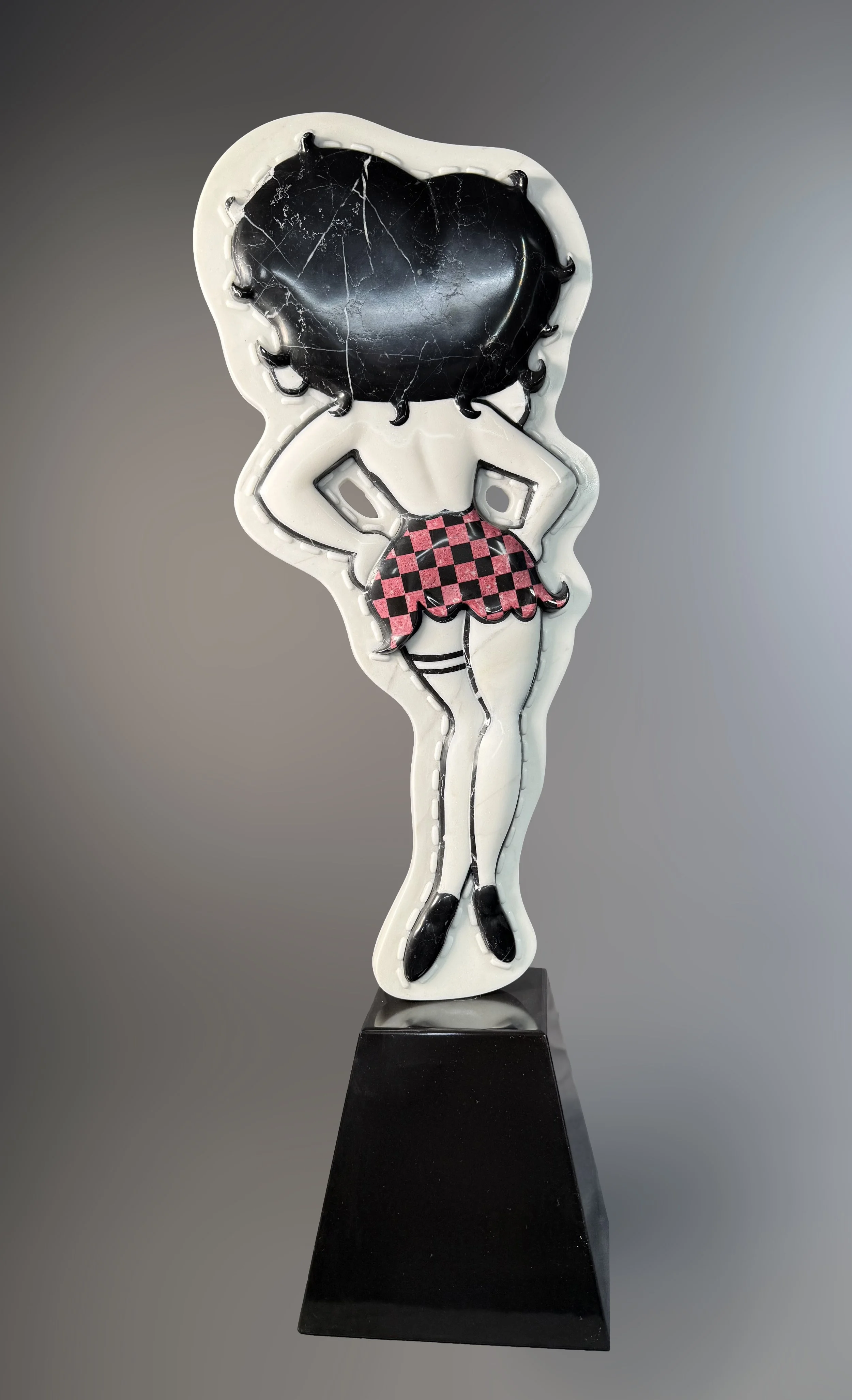  Betty Boop soft toy, 2026 
 Statuario and Black Marble and Thulite   28.4"H x 9"W x7"D 