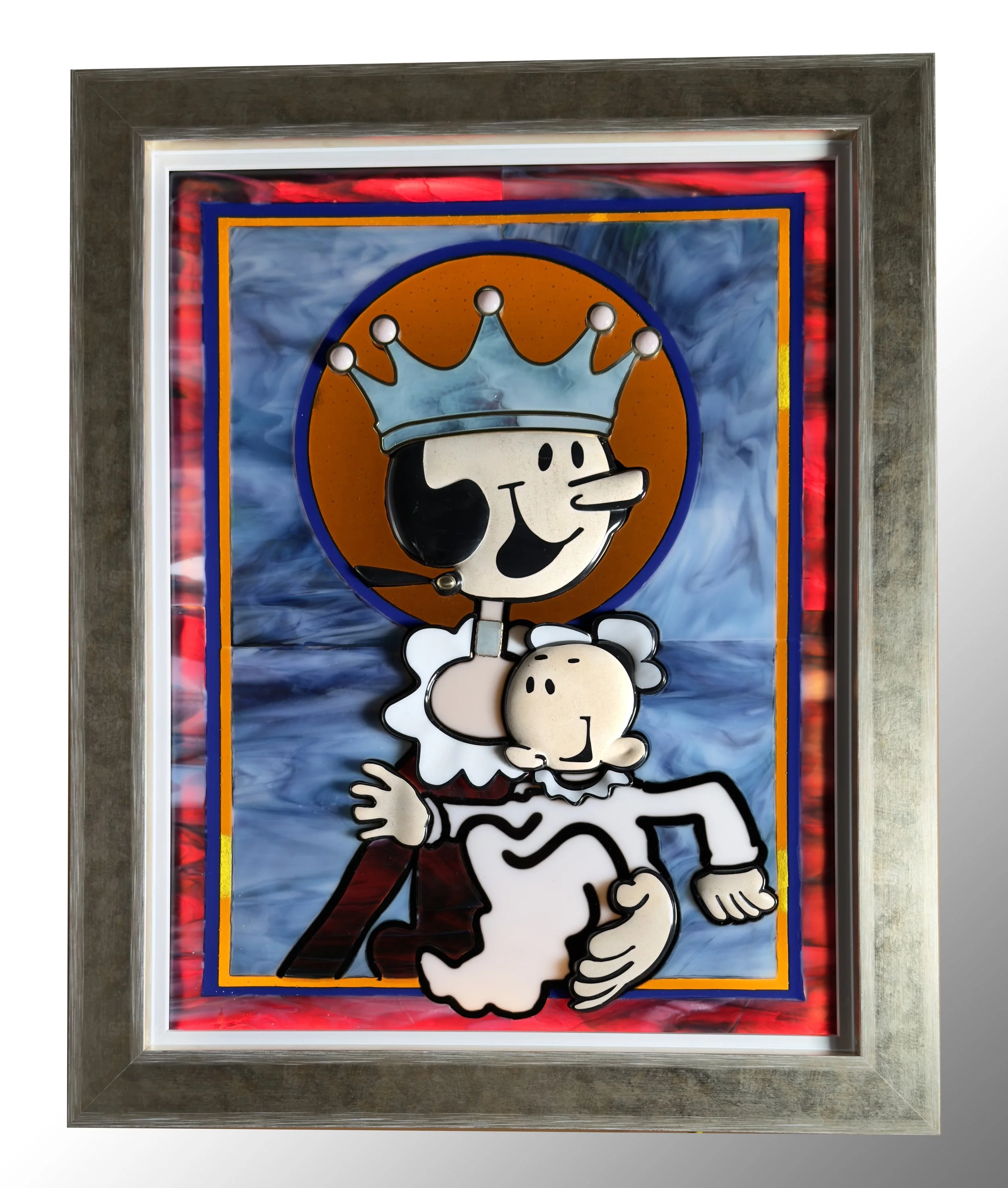  St. Olive of Oyl, 2025 
 Fused Glass, Carved Marble, Onyx, and Limestone, Pink Opals 24"H x 20"W x 3.5"D  