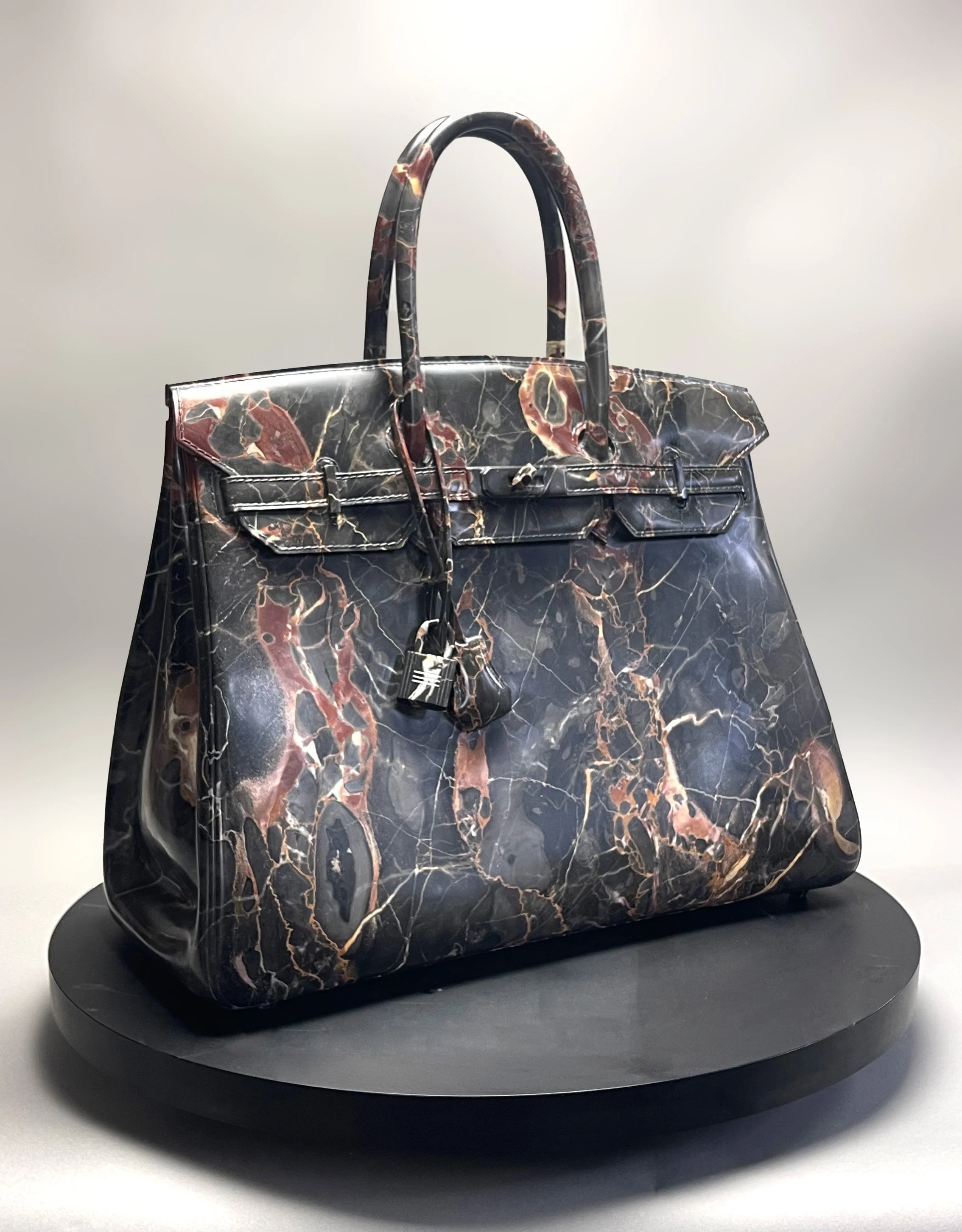  Crimson Night, 2024 
 Portoro Marble 22"H x 20.5"W x 10"D  