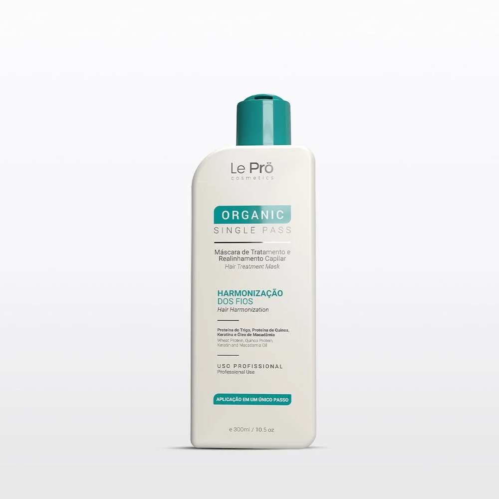 A white bottle of Le Pro Cosmetics Organic Hair Treatment Mask with blue accents, standing against a plain white background.