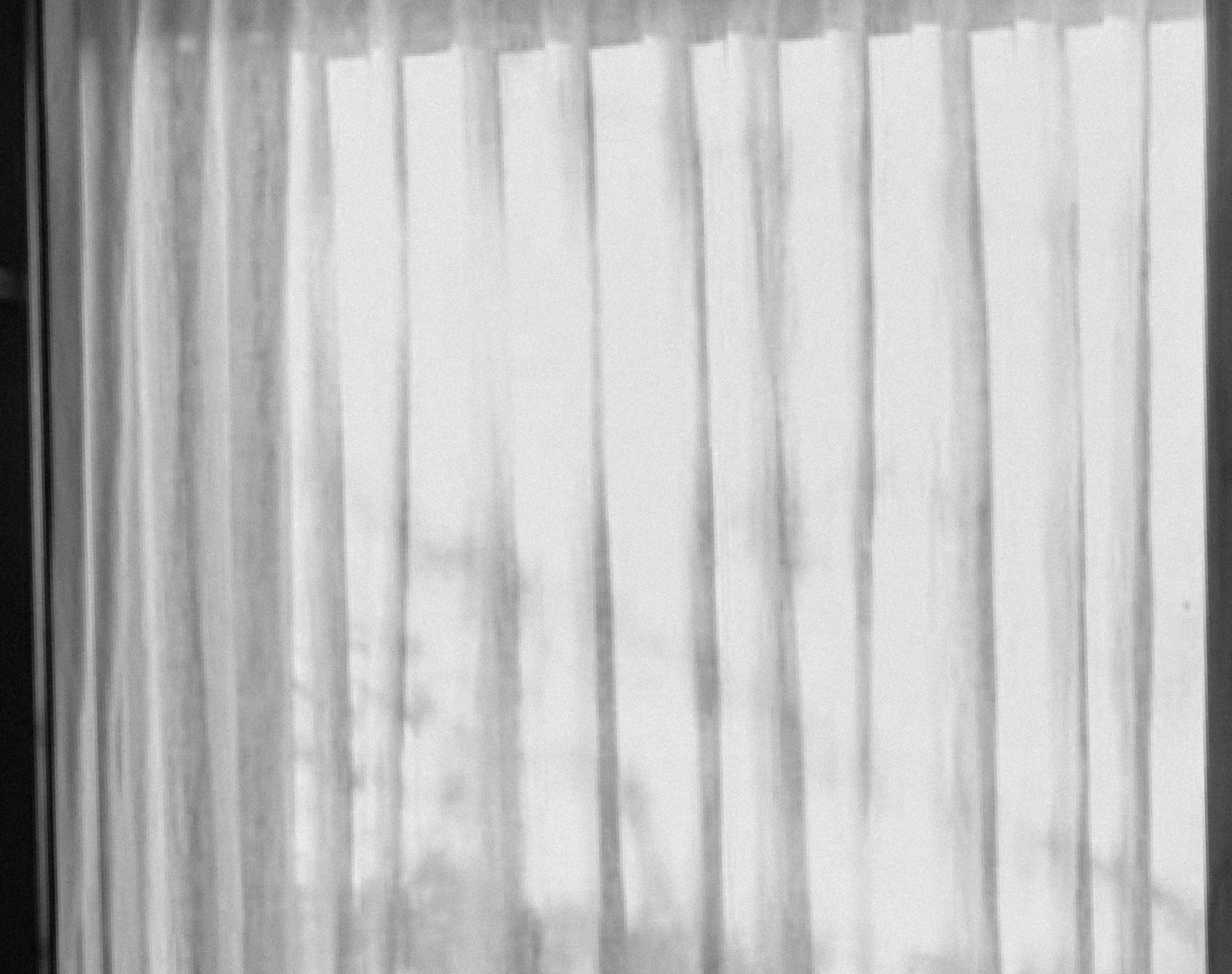 Close-up of a sheer curtain with dappled light filtering through.