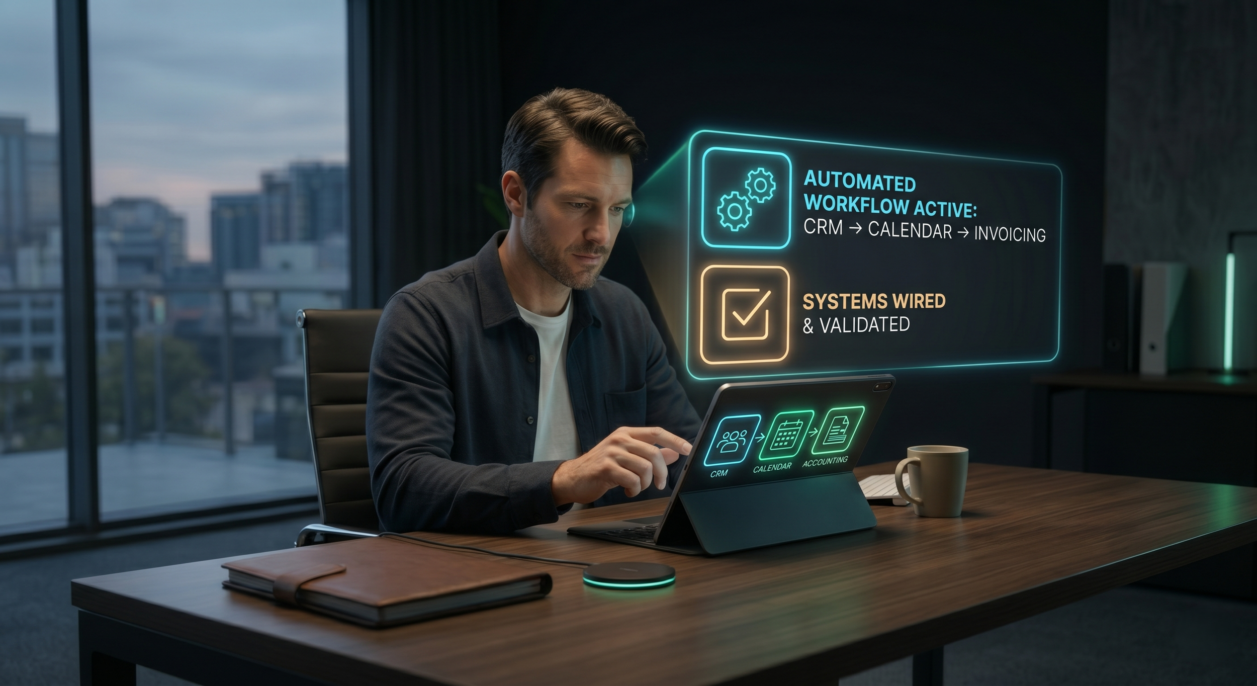 Professional photo showing automated workflow and system integration; connecting small business tools to save operational time and improve processes.
