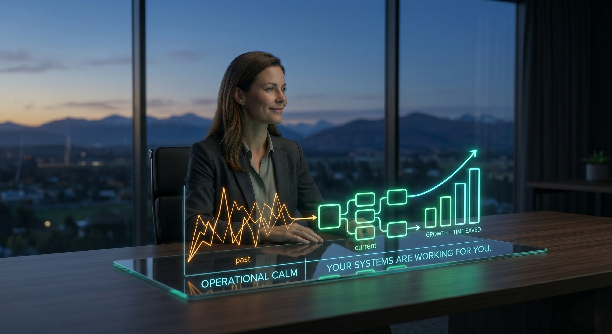 Premium website hero image of operational efficiency; showing how business process automation helps small businesses save operational time and achieve growth.
