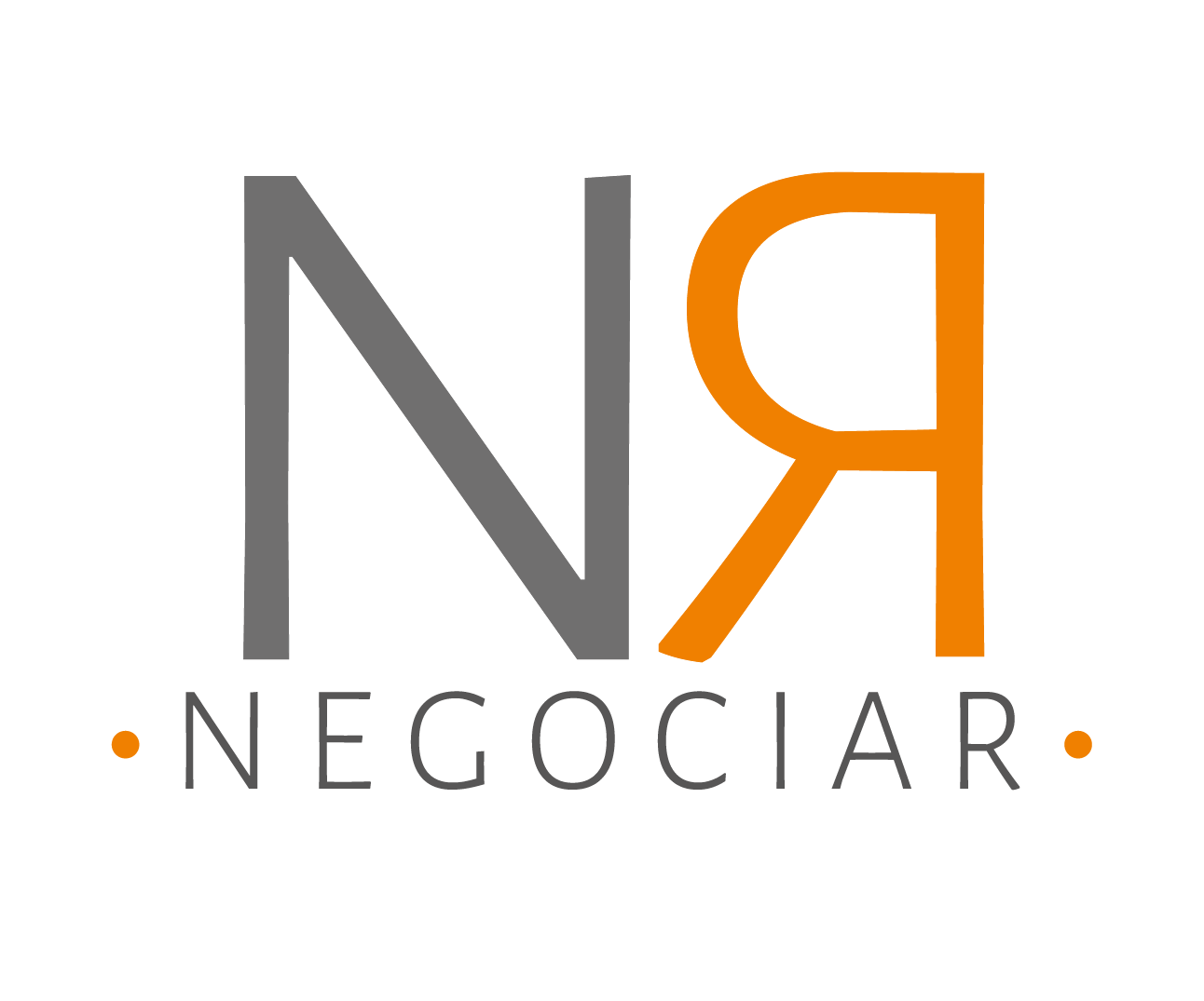 Logotipo de Nex Negociar con letras grandes en gris y naranja sobre fondo negro