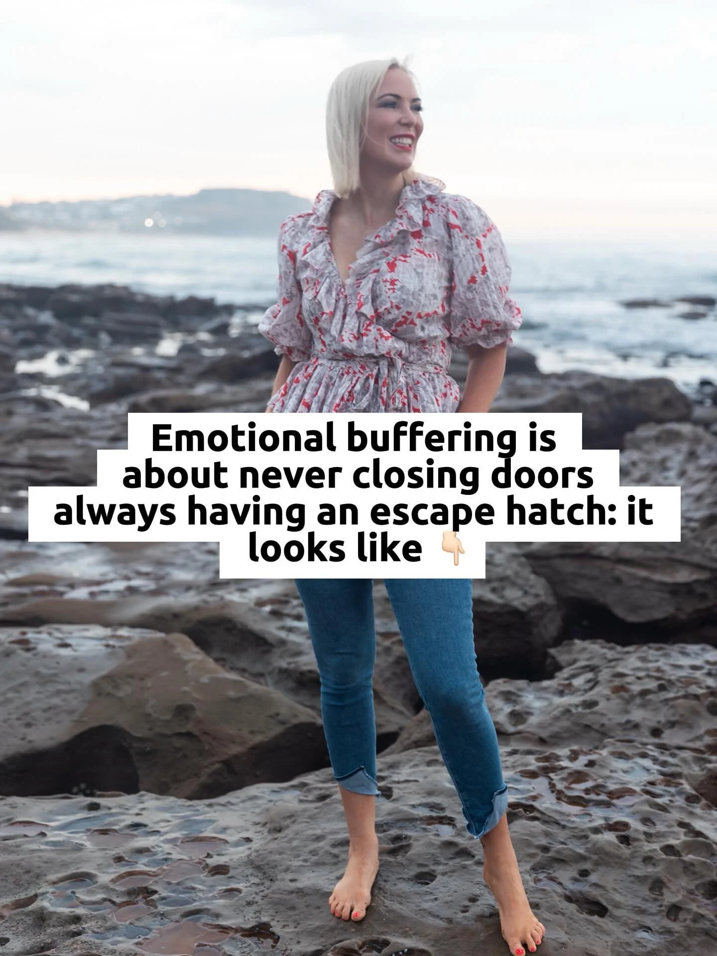 Emotional buffering in relationships looks like - keeping doors and options open. 

Someone who emotionally buffers will never have a relationship fully reach finality, this can be continuing to text, see them and keep them dangling on a string.

An 