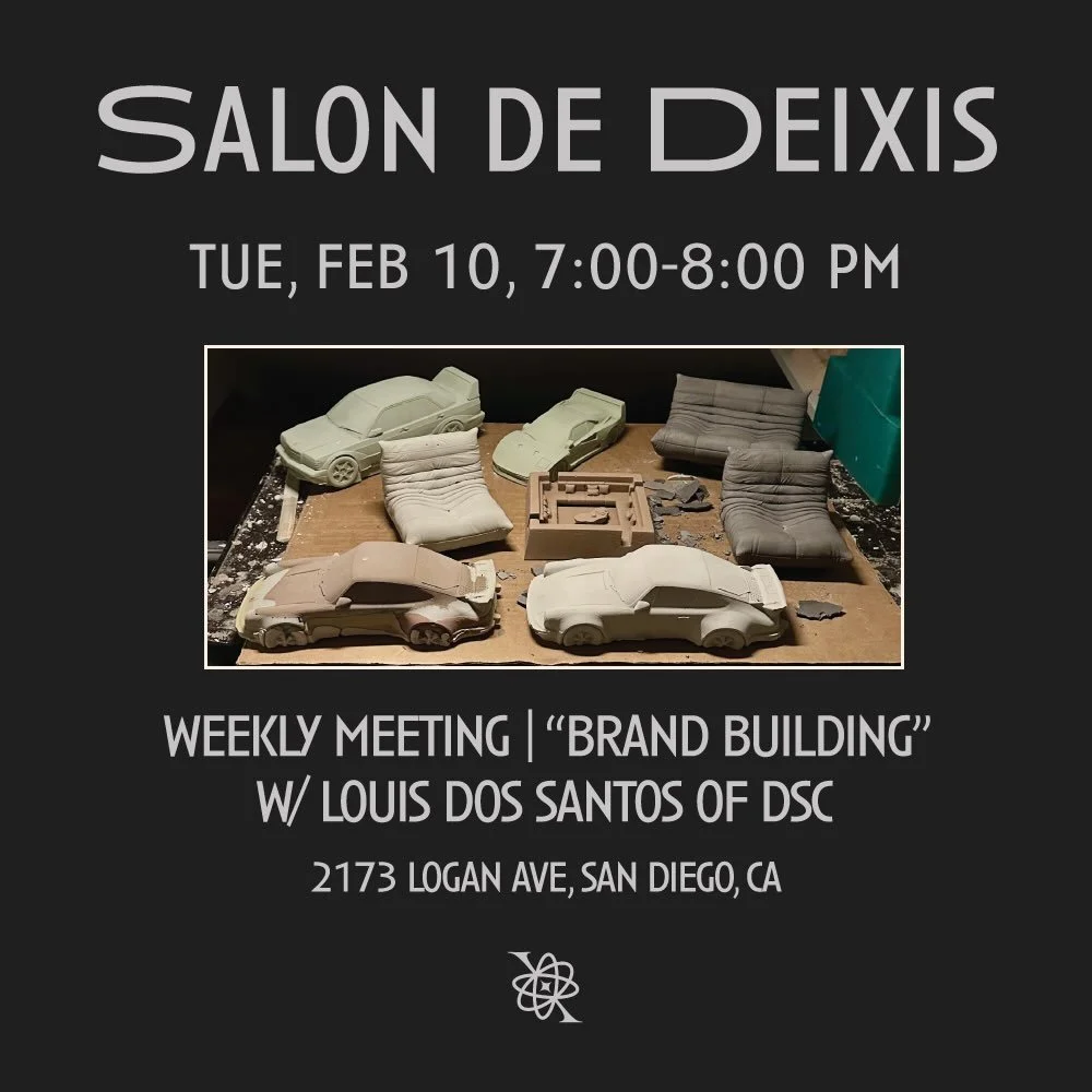 Salon de Deixis, our weekly meeting will take place this Tuesday, February 10th from 7-8 PM iA. We will be joined by our featured guest Louis Dos Santos, speaking on the topic of &ldquo;Brand Building&rdquo;.

Louis Dos Santos is the founder and desi