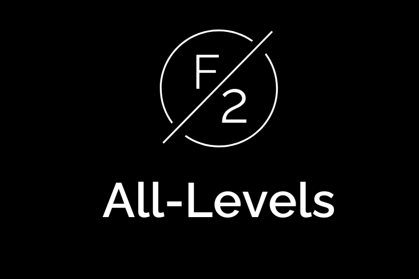 Black background with a circular logo featuring "F/2" and the words "All-Levels" below it.