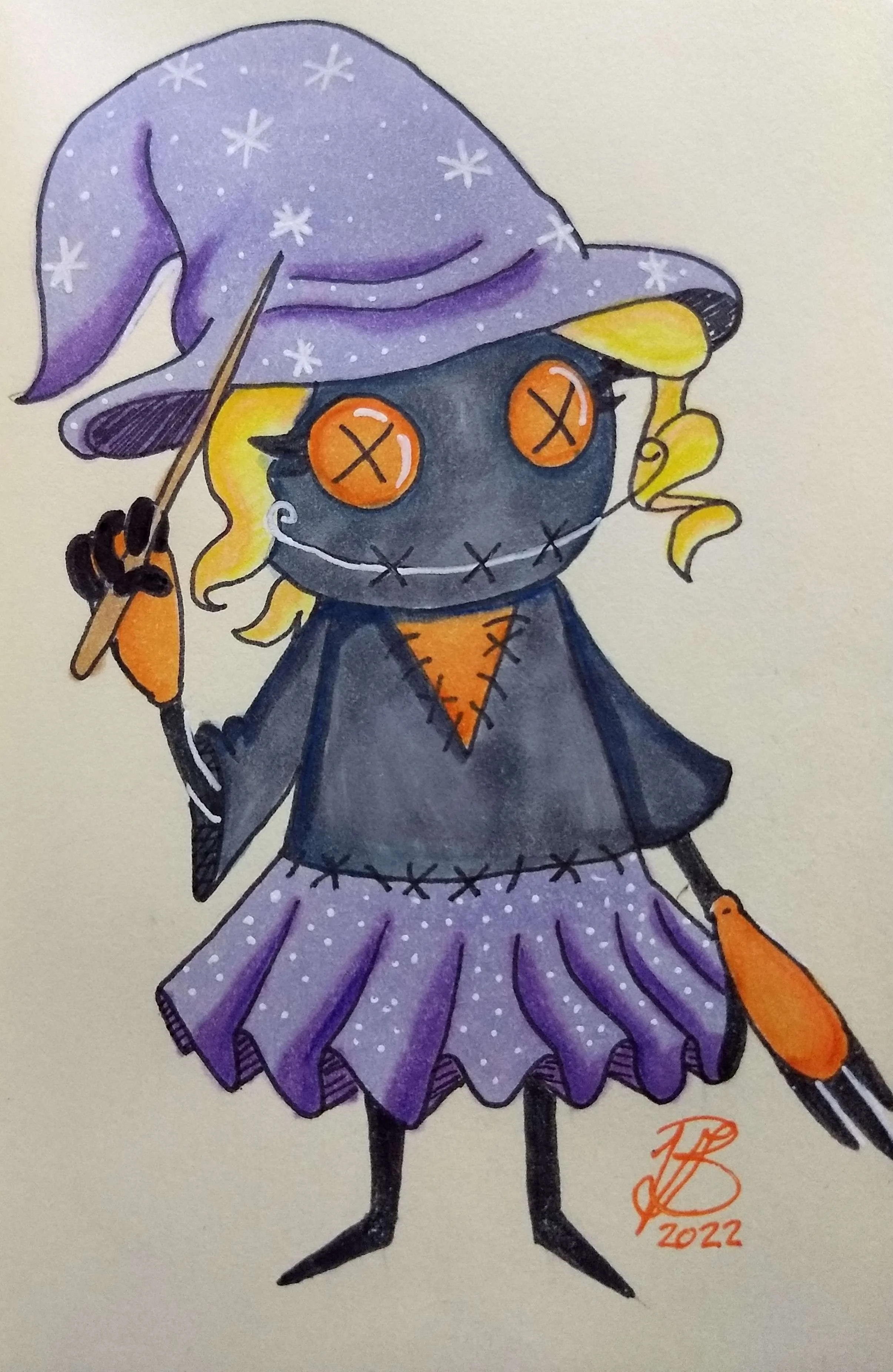 Witch Omni Doll, alcohol markers, gel pen; 2022