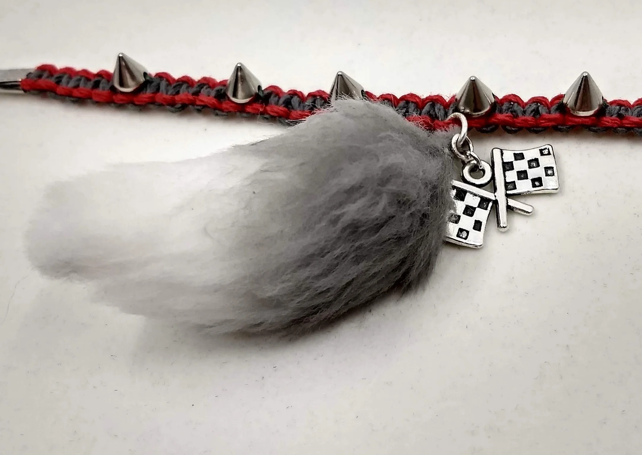 Roxanne Bracelet;  hemp cording, charms, studs, faux fur, chalk pastels; 2022