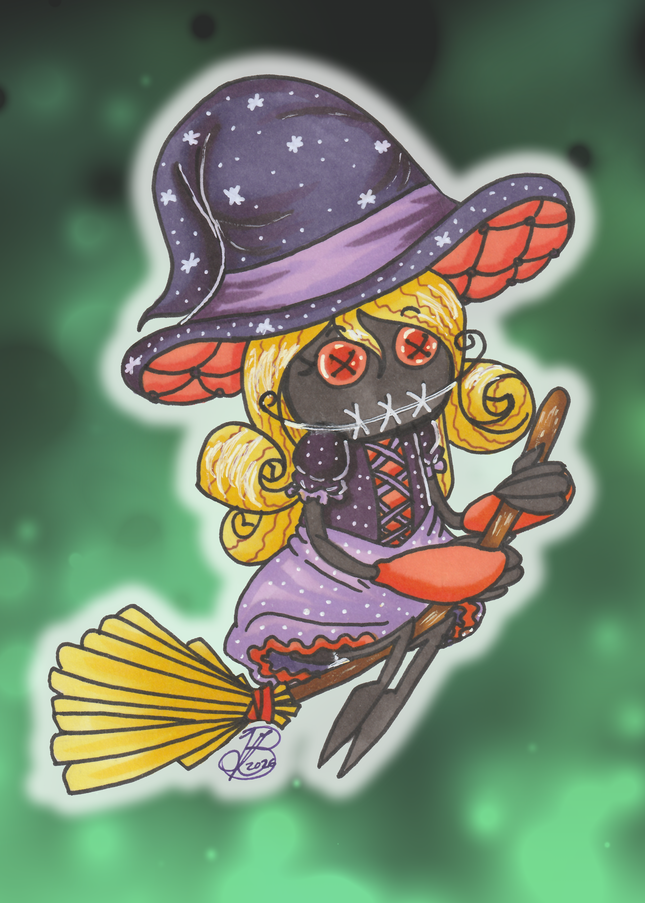 Witch Omni Doll; alcohol markers, microns, gel pen, digital elements; 2026