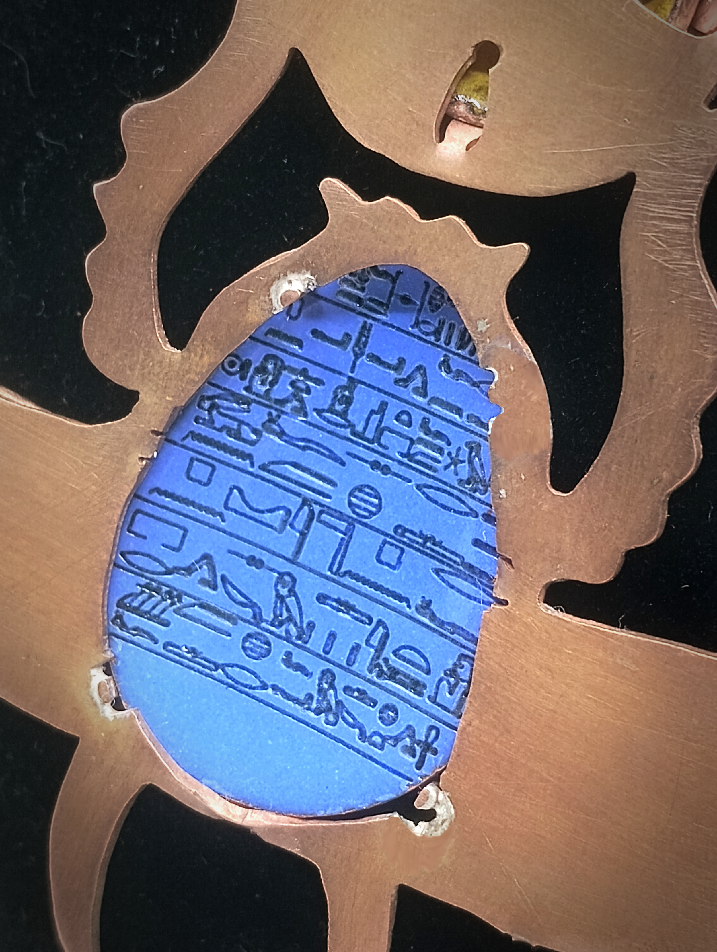 Heart Scarabs Detail, copper sheet, enamel, chain, 2025