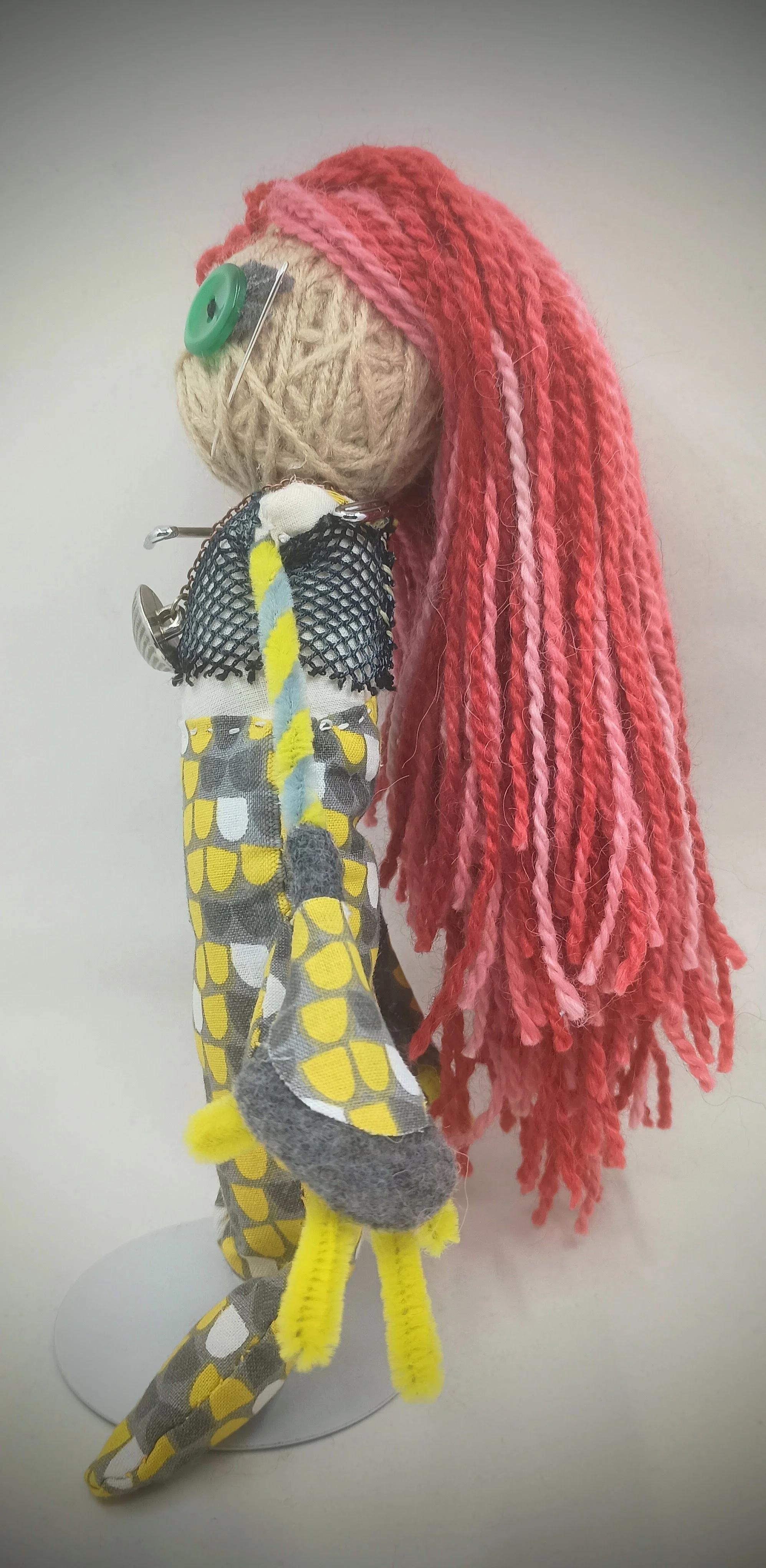 Mermaid Omni Doll, yarn, pipe cleaners, buttons, wire, mesh, chain, 2026