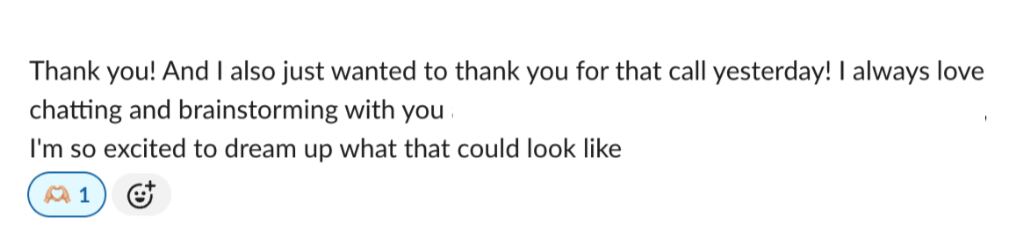 Close-up of a text message conversation expressing gratitude and excitement for future collaboration.