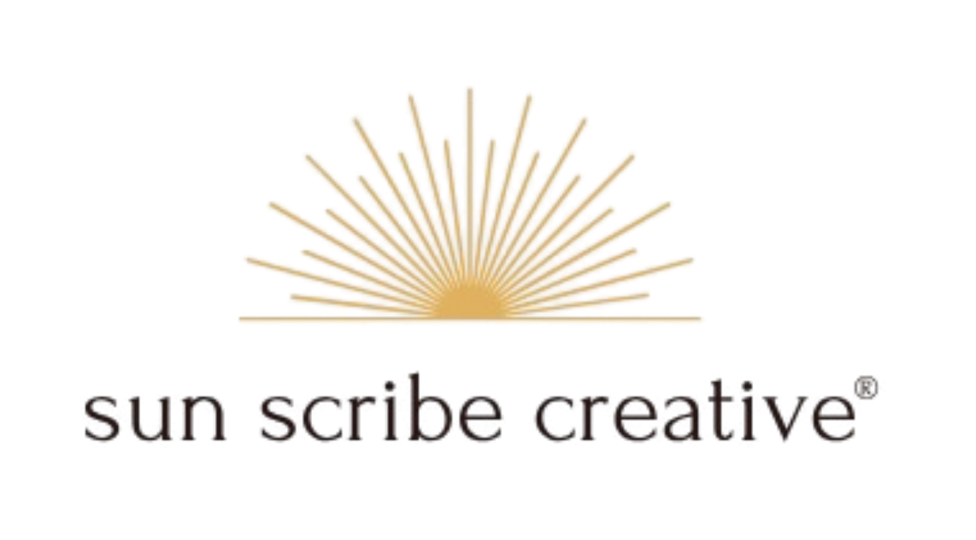 A stylized logo featuring a sunburst design above the text 'sun scribes creative'