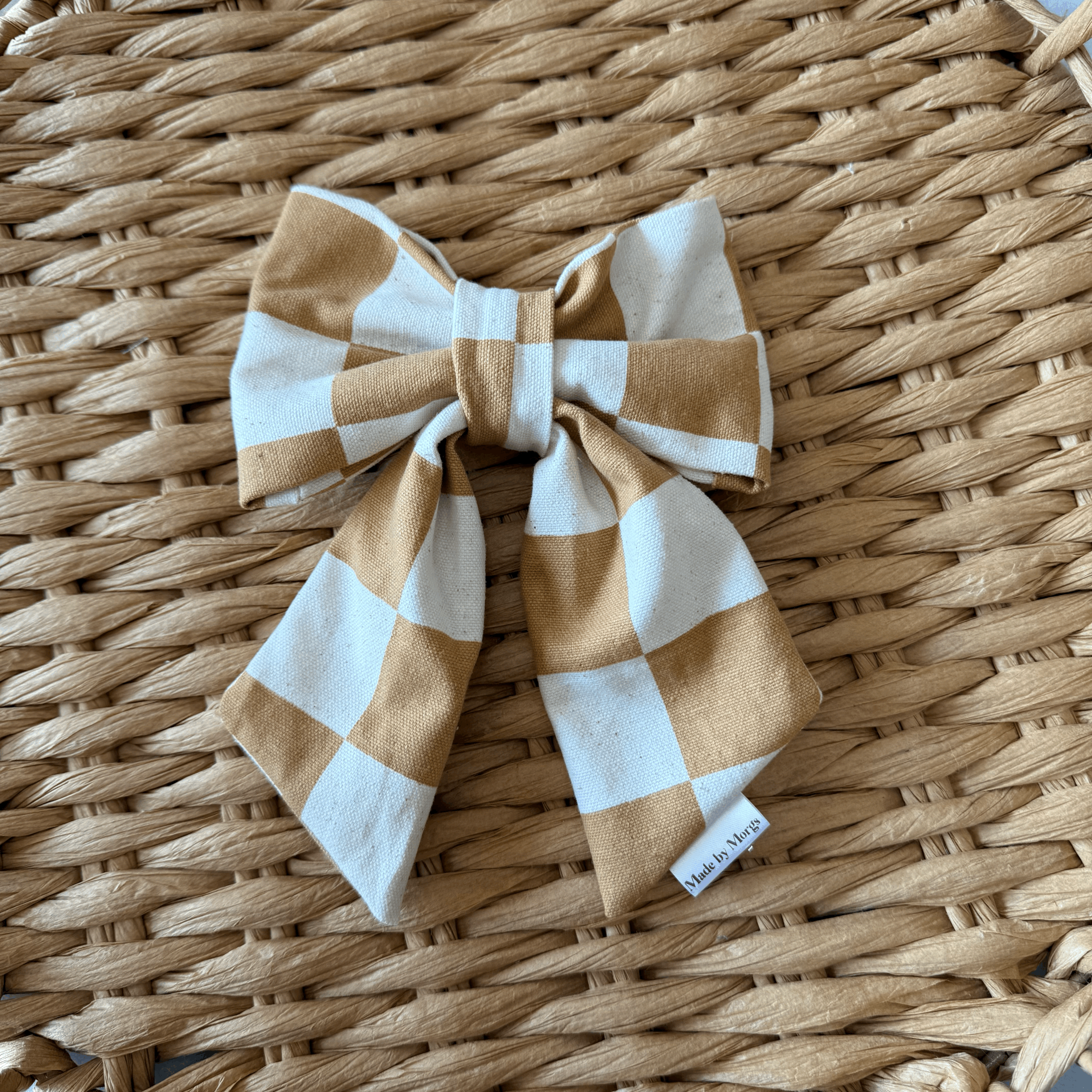 Tan Checkered Sailor Bow