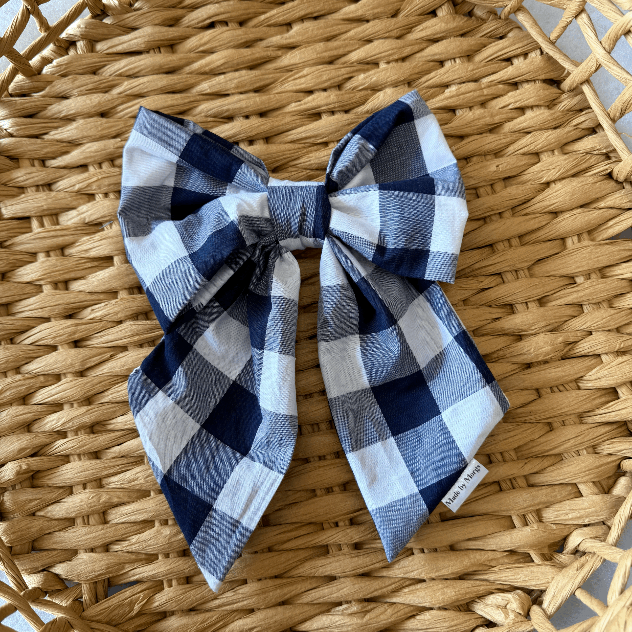 Navy Gingham Sailor Bow