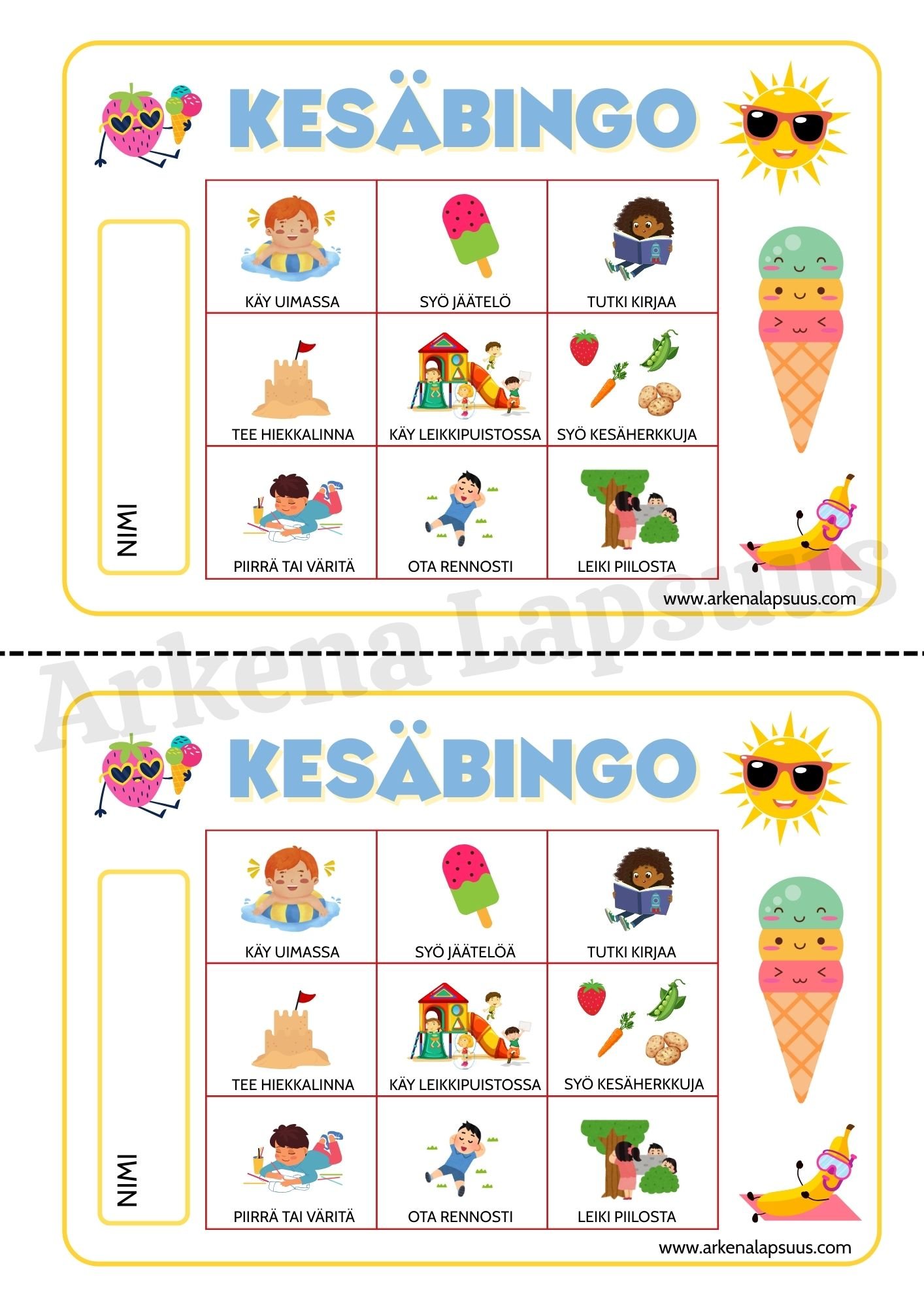 Tulostettavat Bingot Lapsille Kes bingo Matkabingo Autobingo Ja 