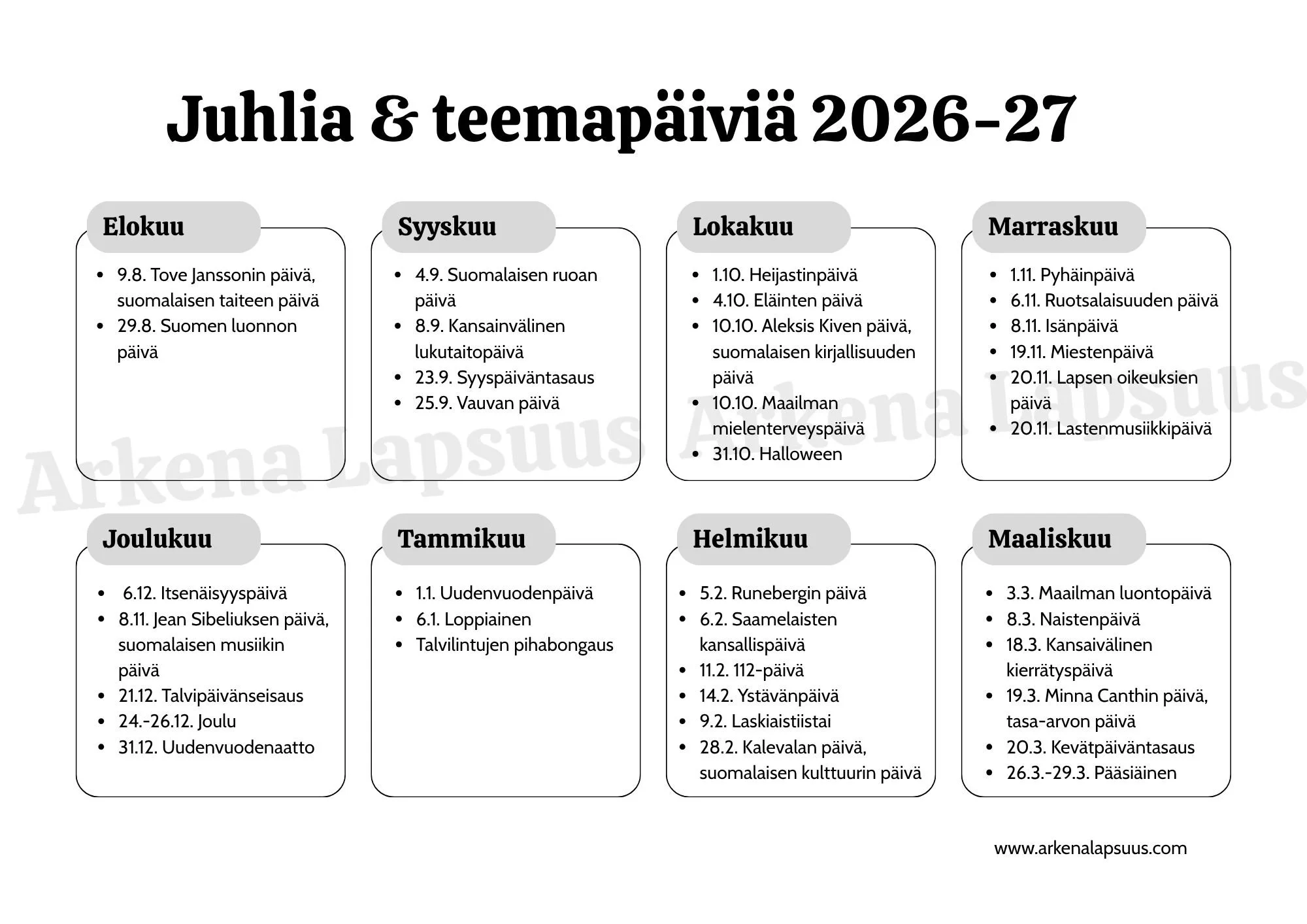 Varhaiskasvatuksen juhlapäivät ja teemapäivät