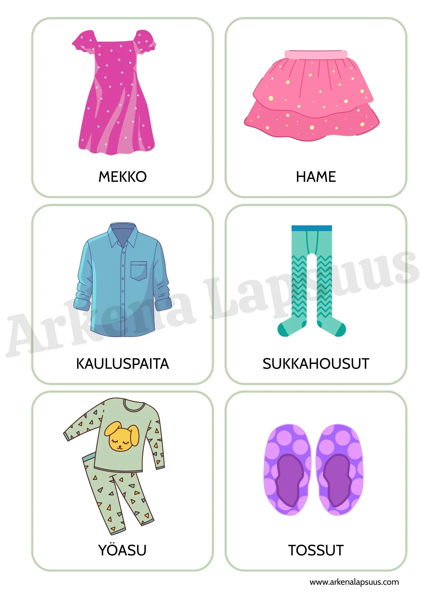 Vaatekuvat lapsille mekko hame fleecetakki sukkahousut yöasu tossut