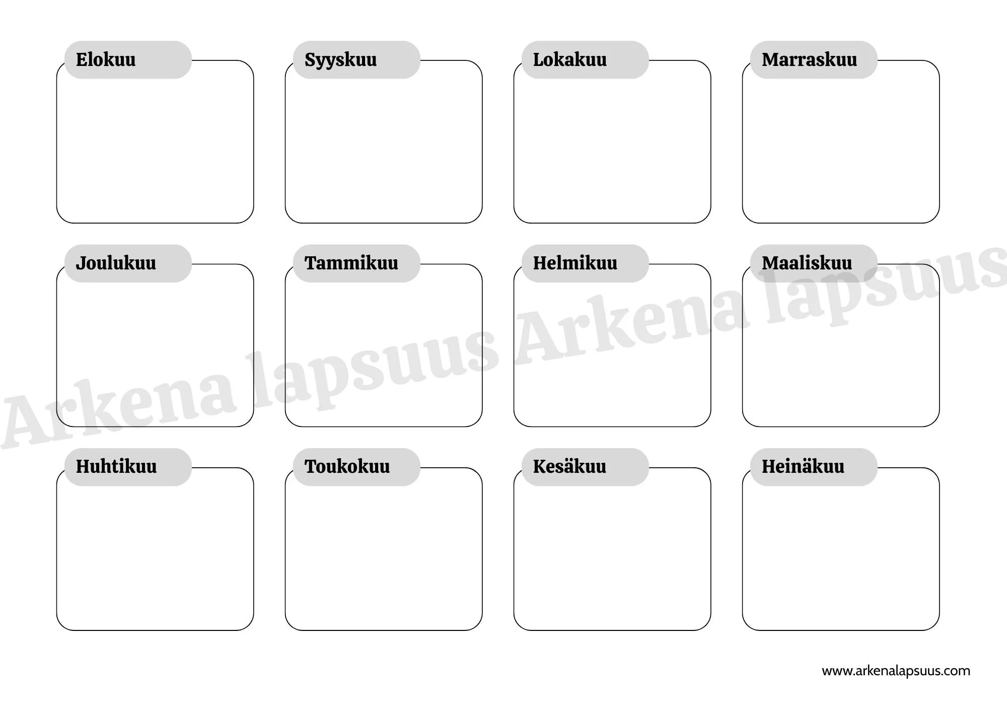 Kuukausisuunnitelma vuoden ajalle 