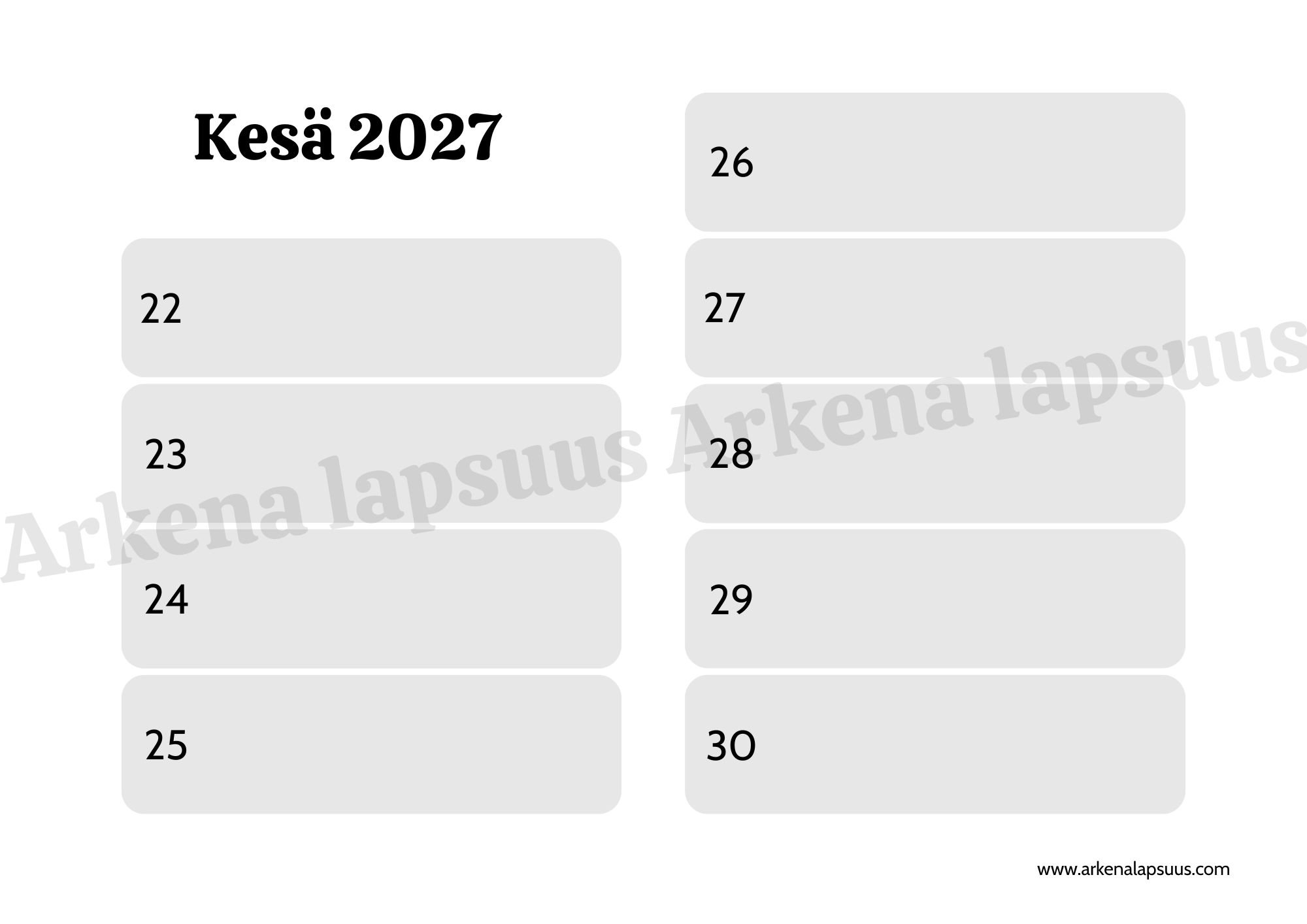 Kesä 2027 viikot suunnittelupohja