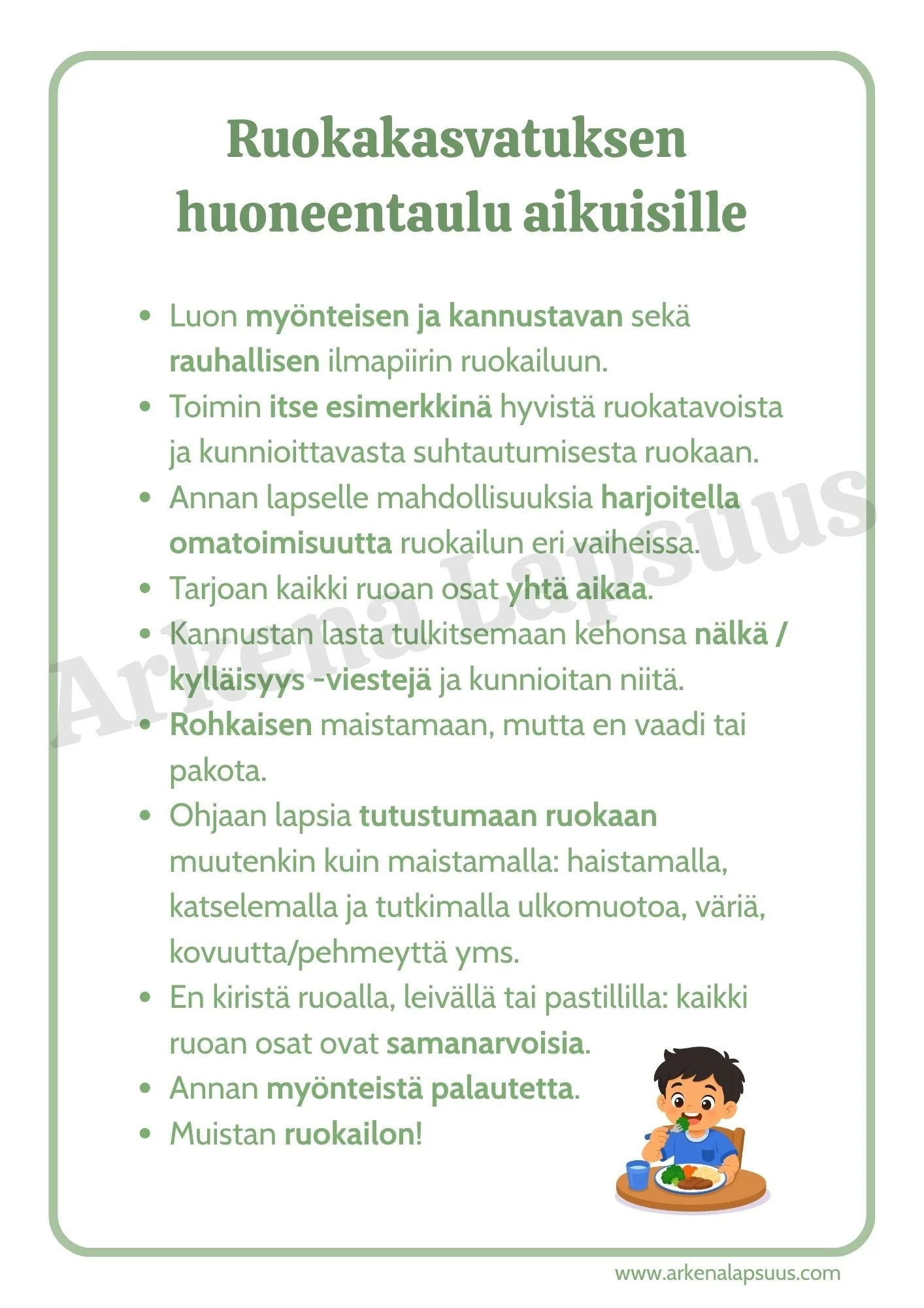 Ruokakasvatuksen ohjeet aikuisille