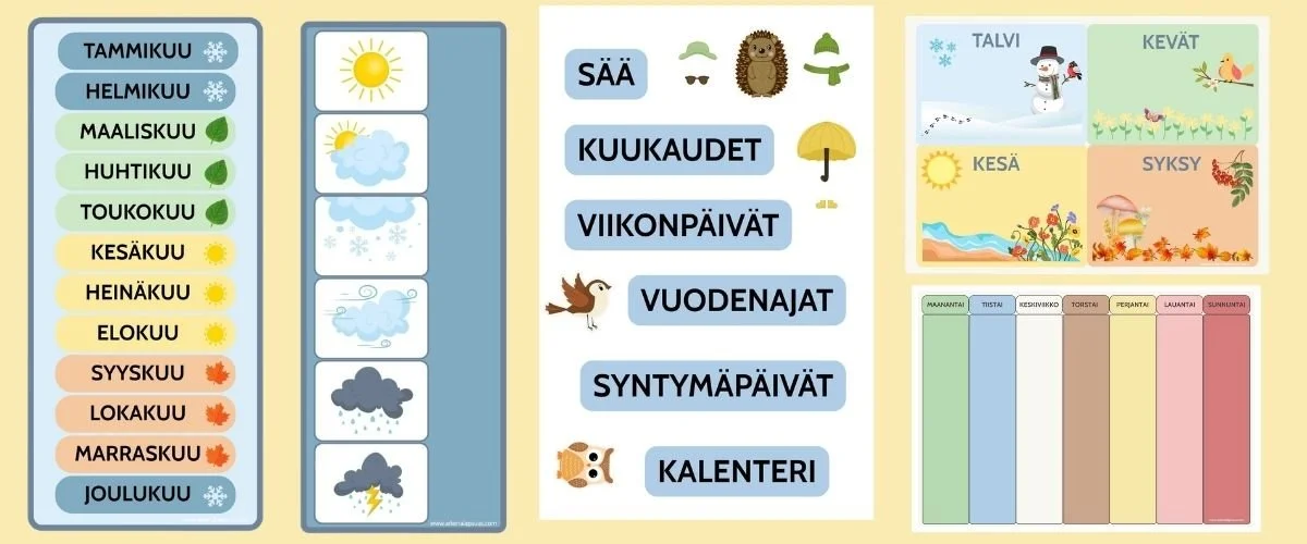 Kuvia Arkena Lapsuus kalenteri- ja säämateriaaleista