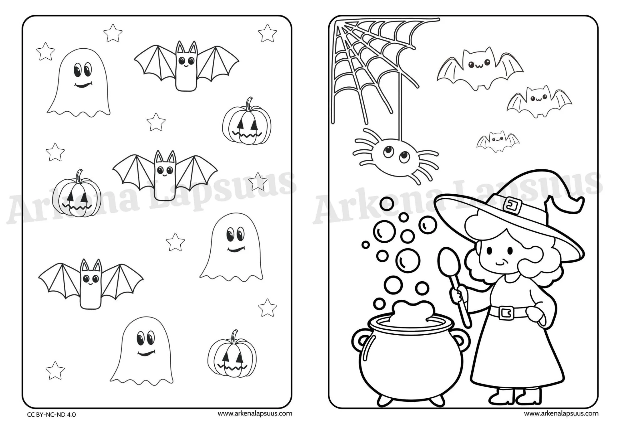 Ilmaiset värityskuvat lapsille Halloween-teemalla.